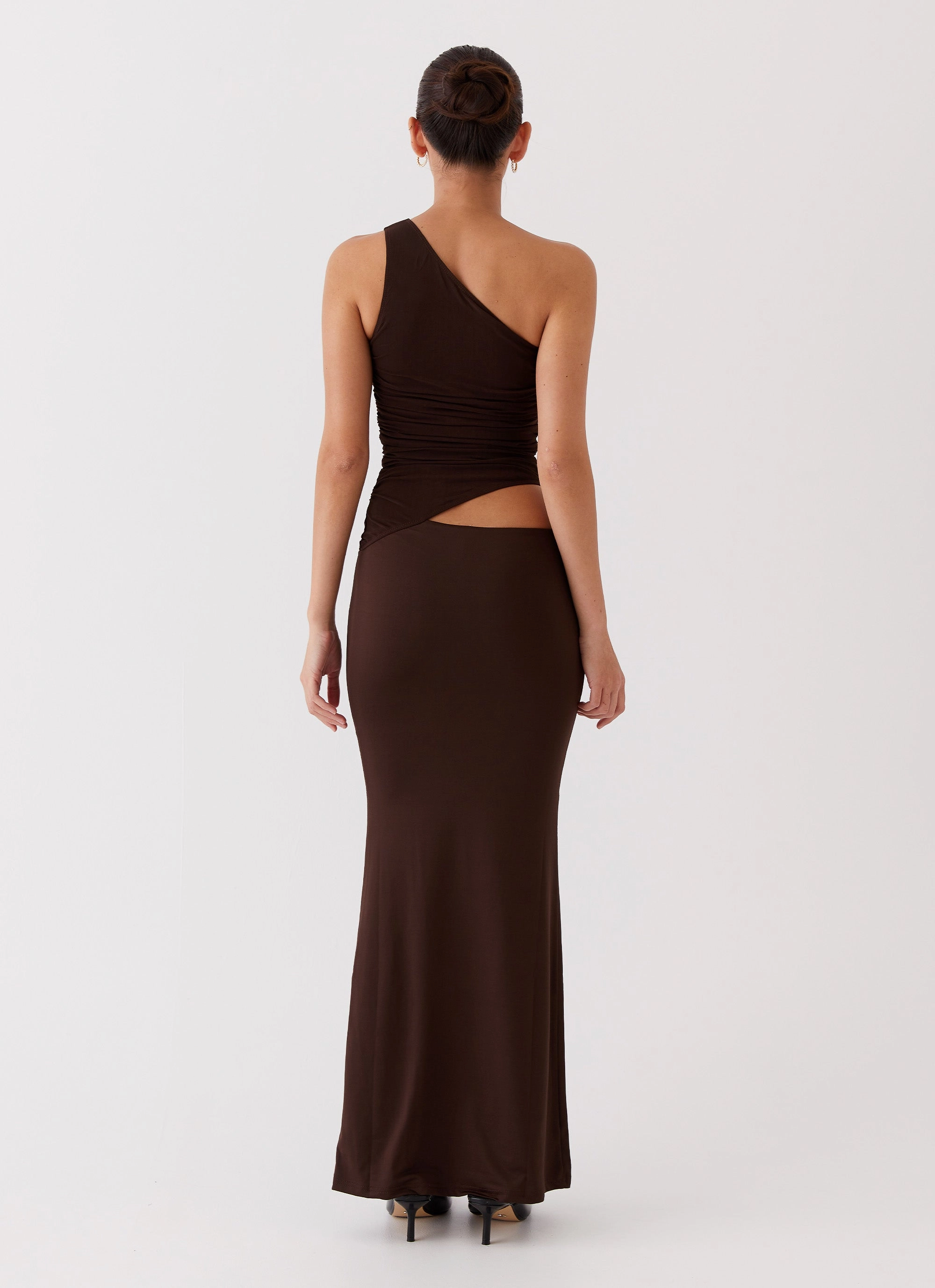 Fresh Energy Summer Air Seranella One Shoulder Maxi Dress - Chocolate