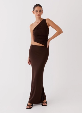 Sleek Cut Chill Mode Seranella One Shoulder Maxi Dress - Chocolate