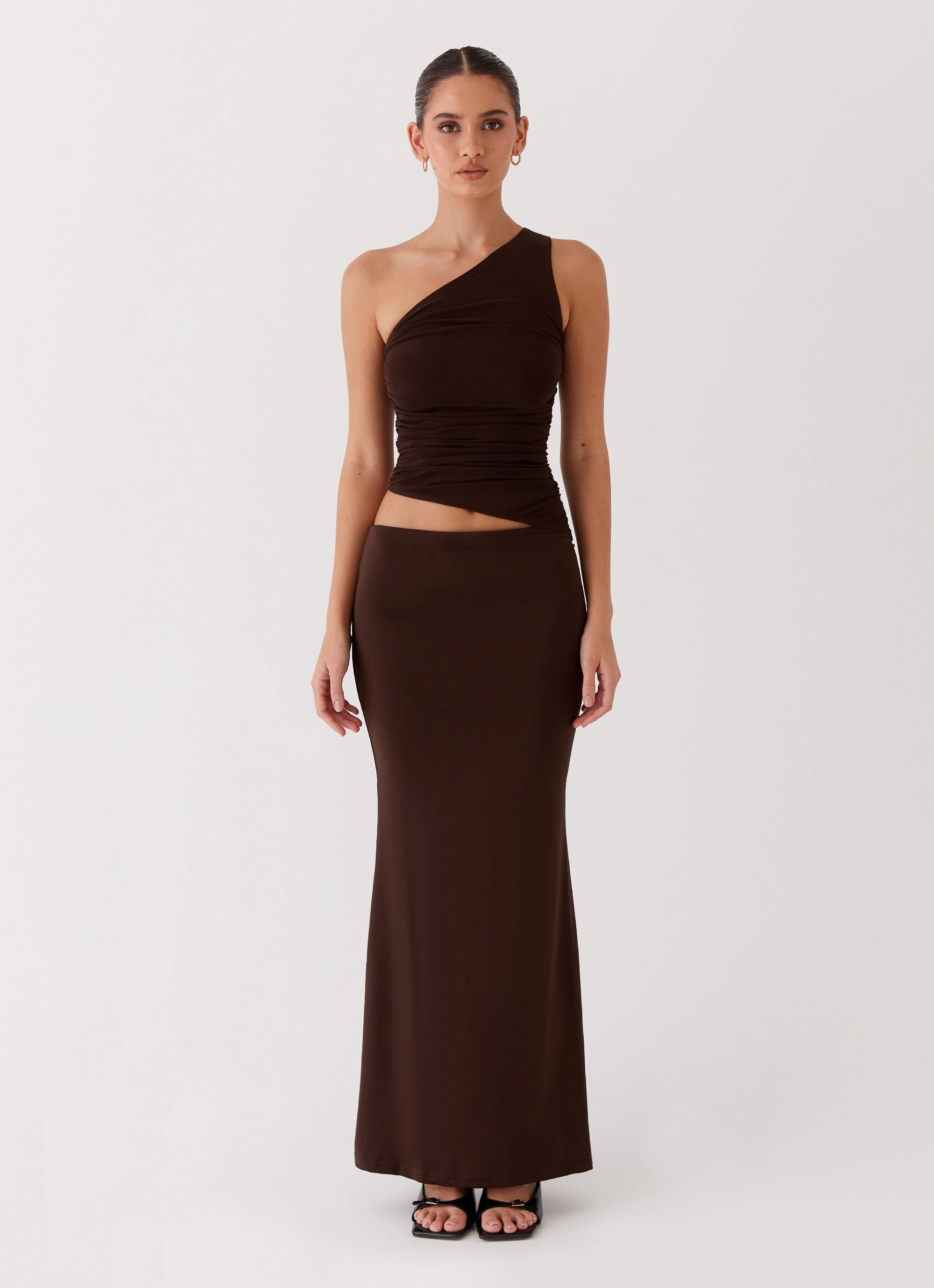 Vibrant Aesthetic Seranella One Shoulder Maxi Dress - Chocolate