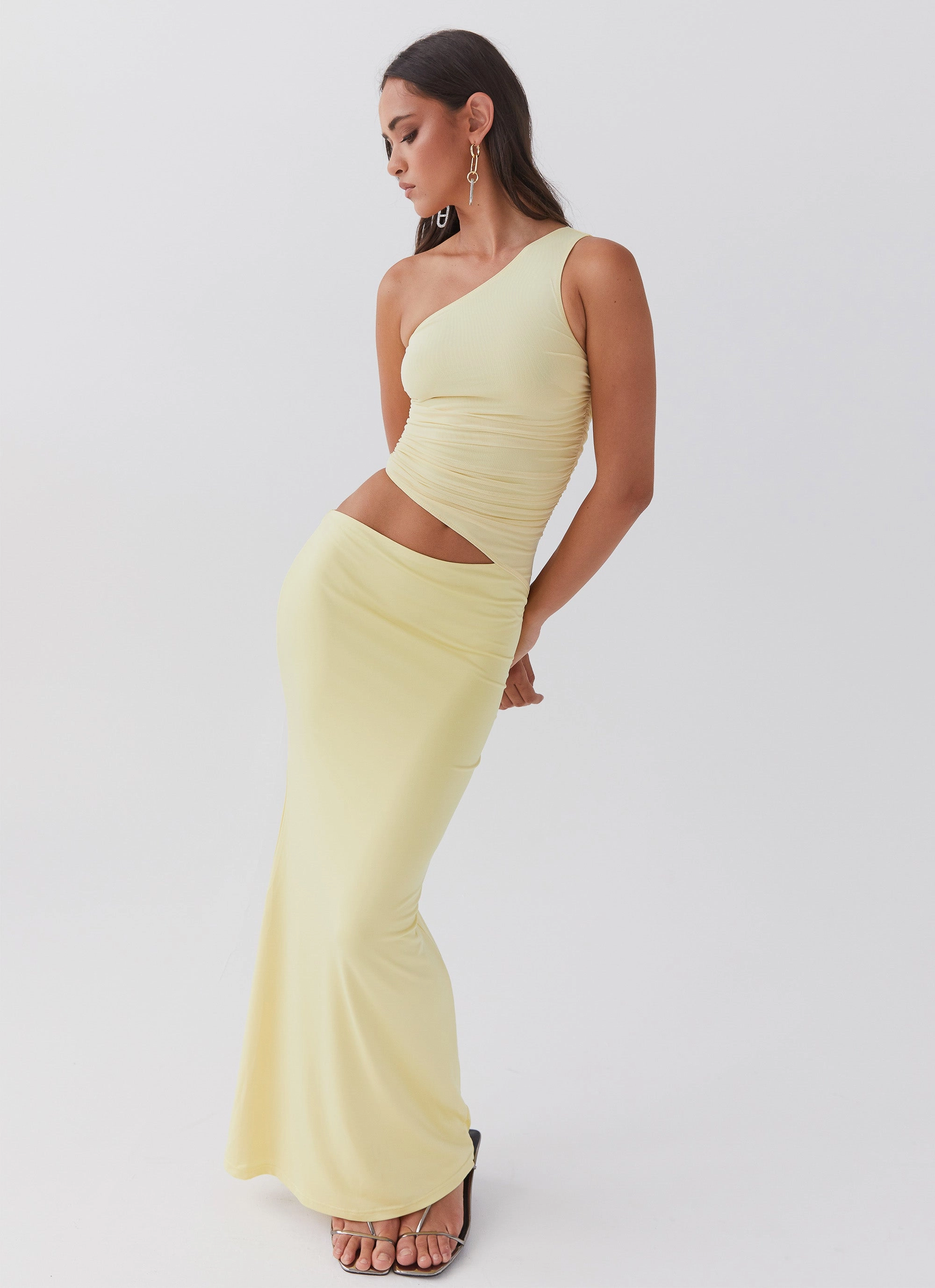 Magic Day Flexible Fabric Seranella One Shoulder Maxi Dress - Lemon