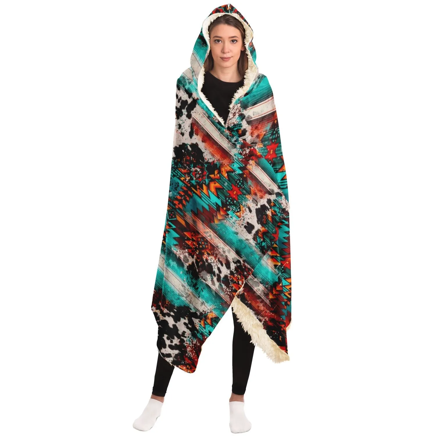 Serape Aztec Cow Print Hooded Blanket - All-Over-Print