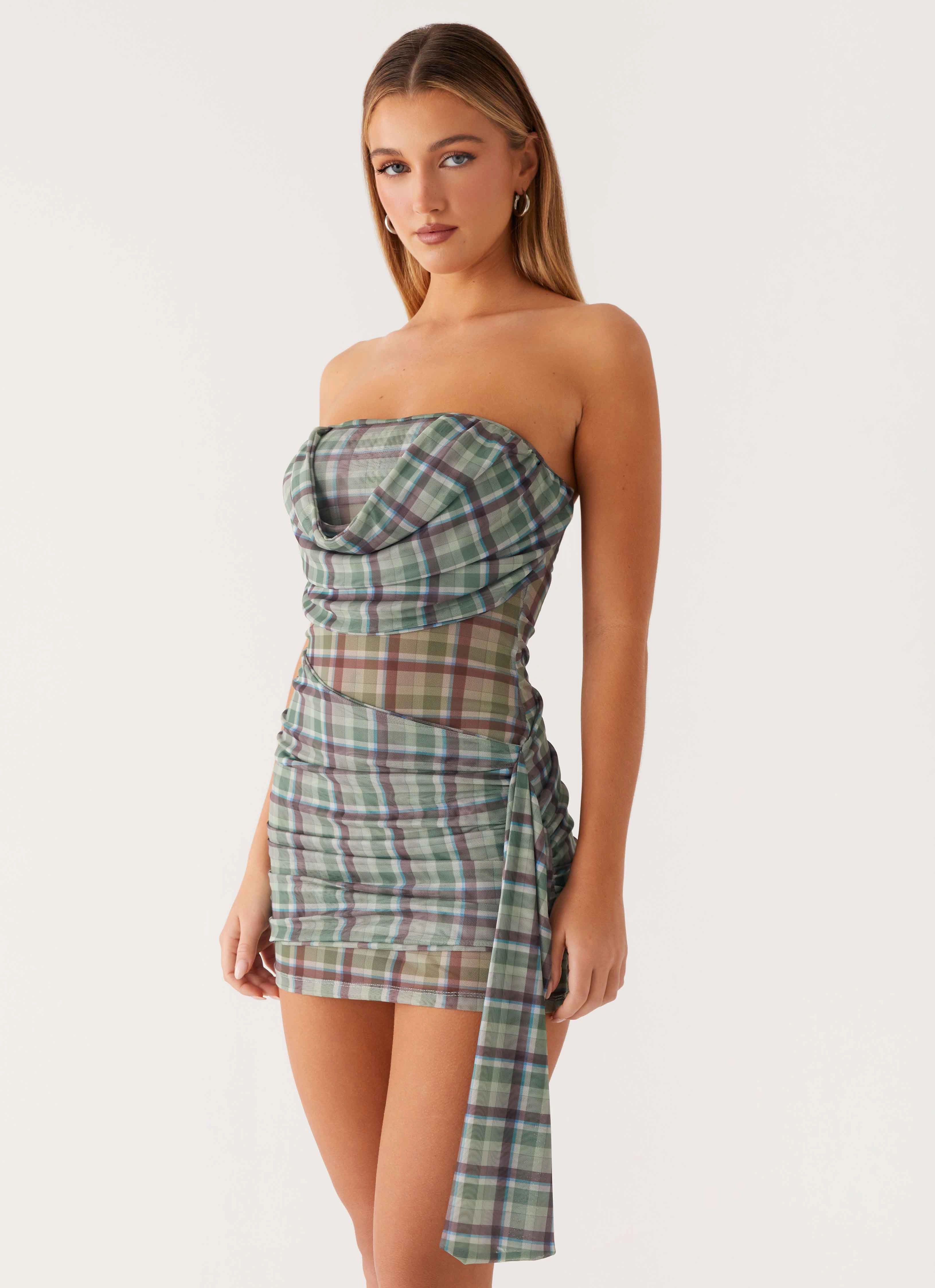 Trendy And Comfortable Gender Fluid Seren Mini Dress - Cedar Check