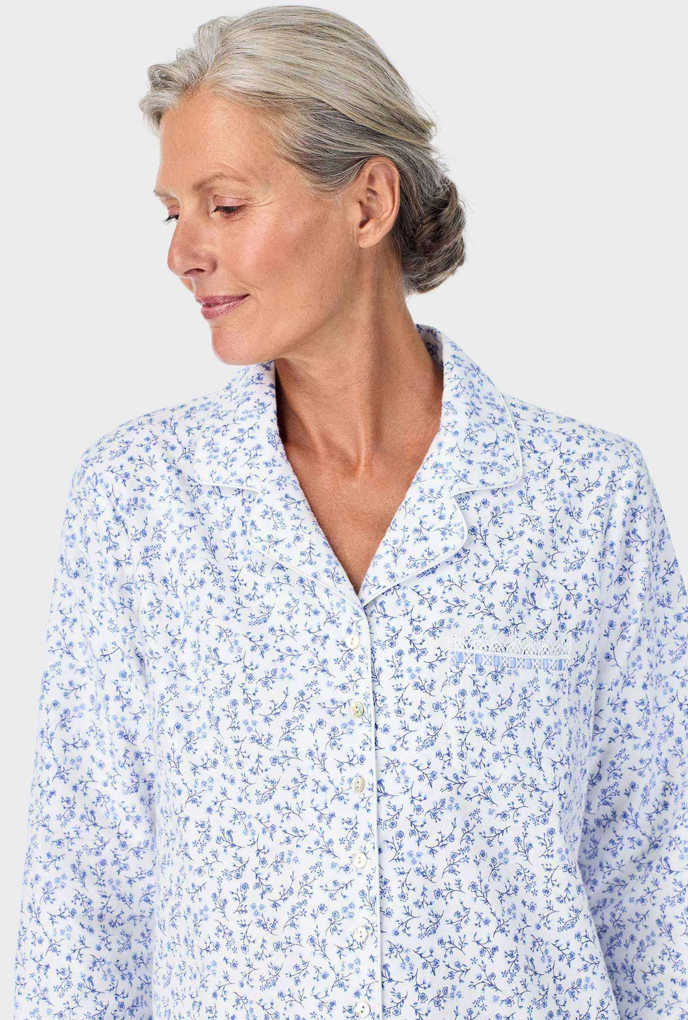 Serenity Blue Floral Notch Collar PJ Set