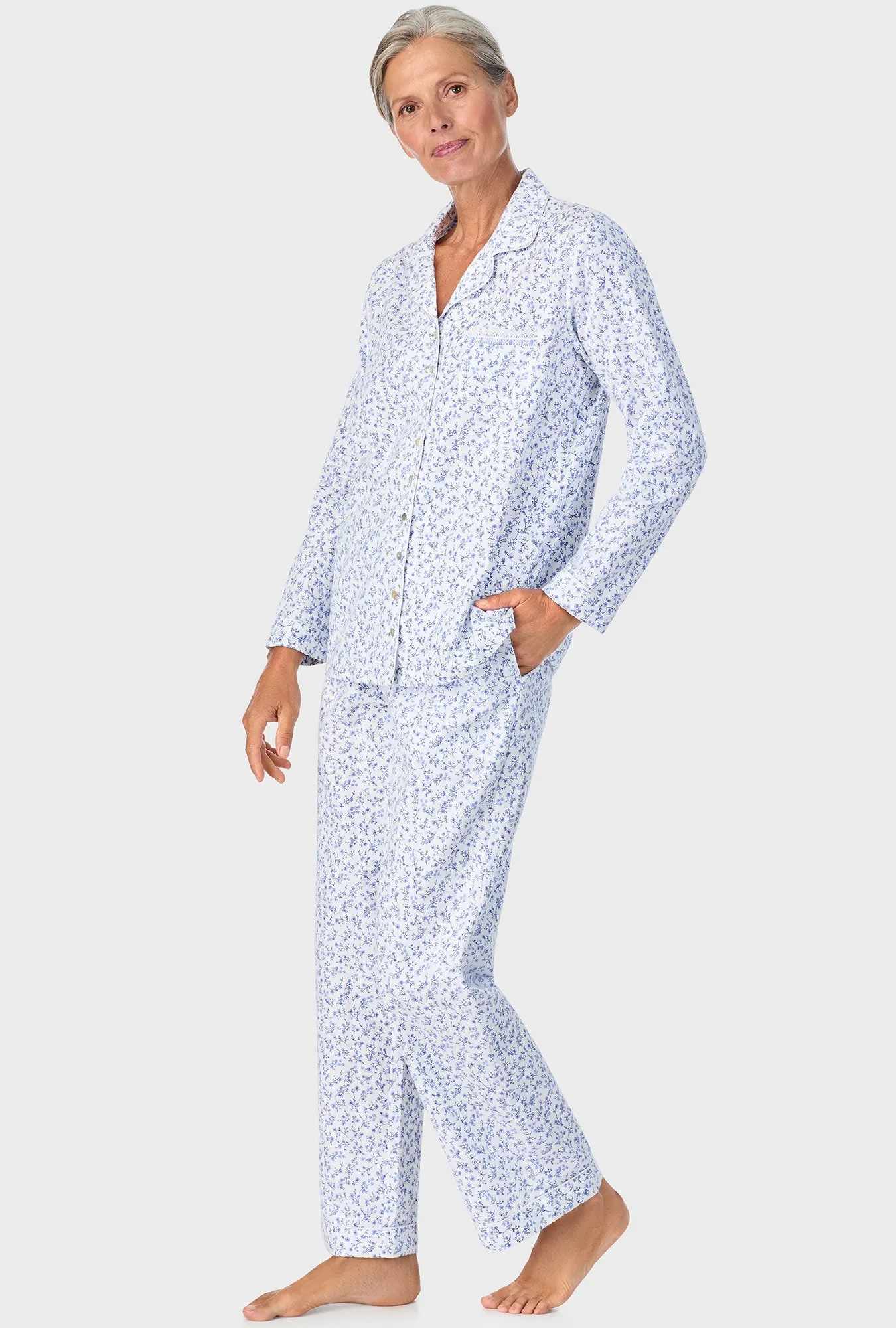 Serenity Blue Floral Notch Collar PJ Set