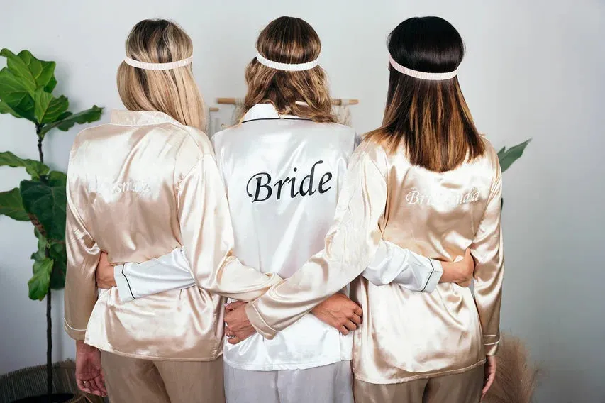 Set of 15 Bridesmaids Pajamas, Custom Wedding Satin Pajamas  - Long   Long