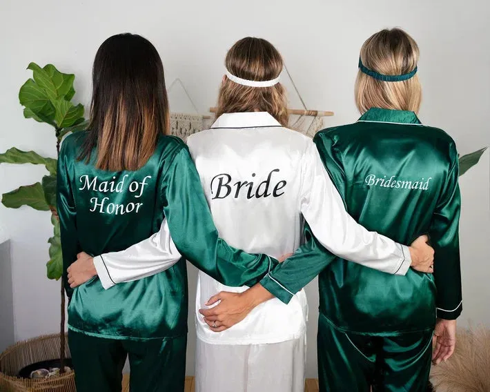 Set of 15 Bridesmaids Pajamas, Custom Wedding Satin Pajamas  - Long   Long