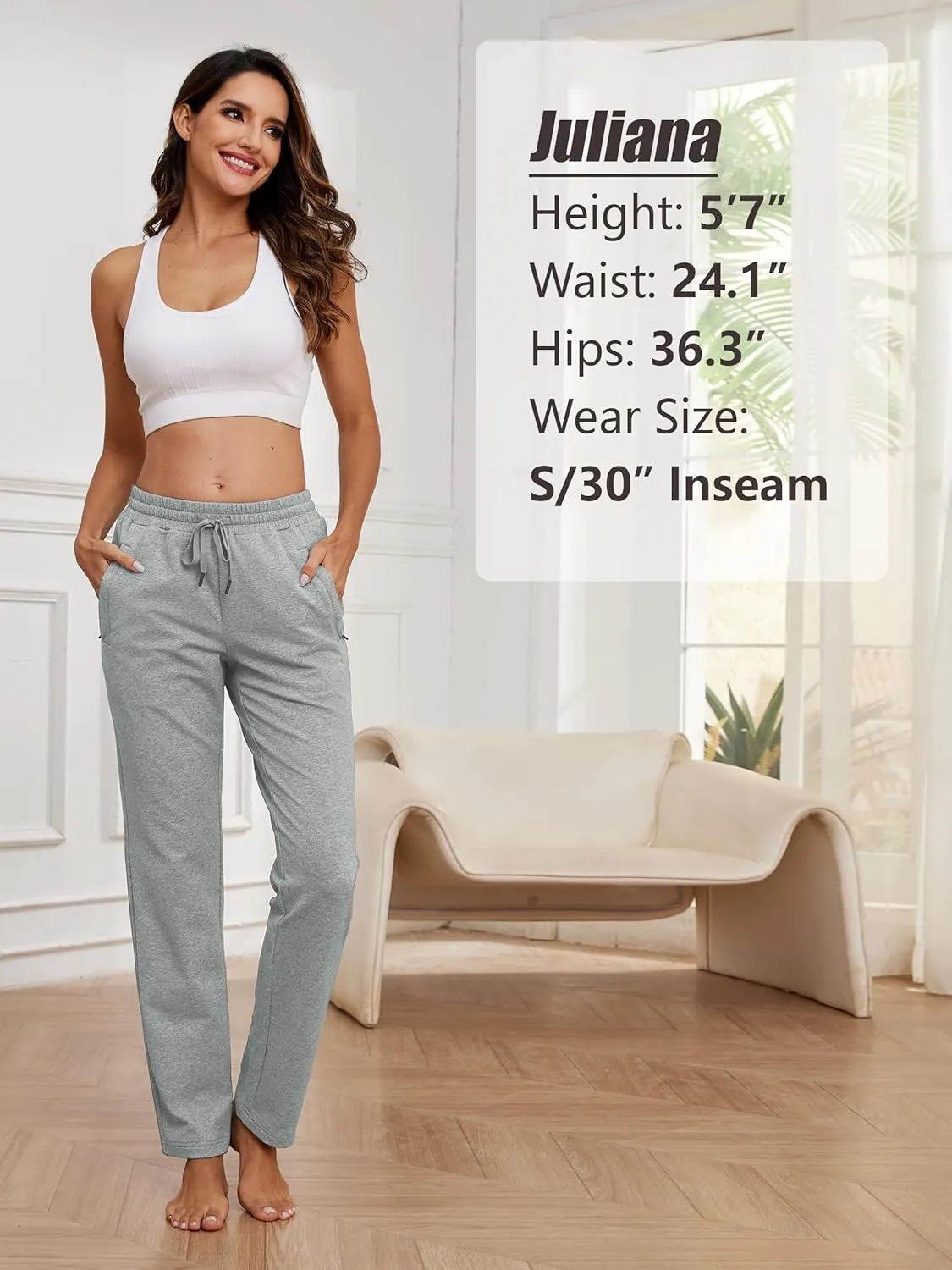 SEVEGO Women's Sweatpants Tall Cotton Yoga Lounge 30"/32"/34"/36" Casual Open Bottom Soft Workout Zipper Pocket Joggers