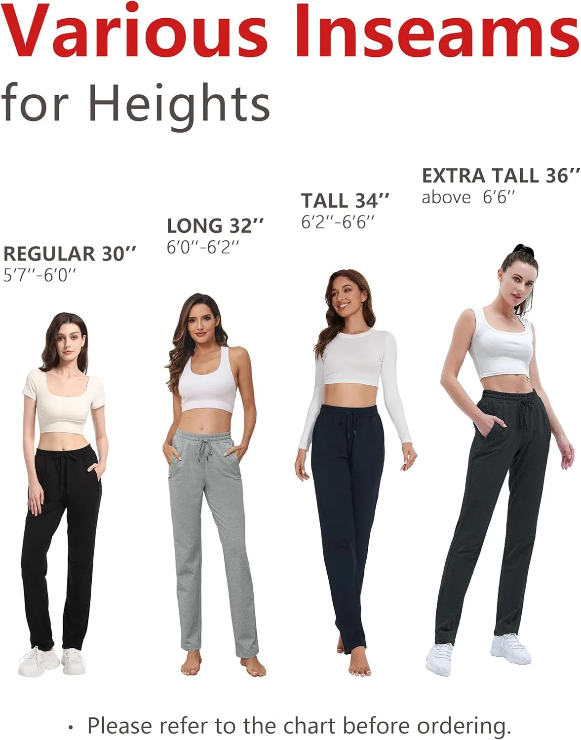 SEVEGO Women's Sweatpants Tall Cotton Yoga Lounge 30"/32"/34"/36" Casual Open Bottom Soft Workout Zipper Pocket Joggers