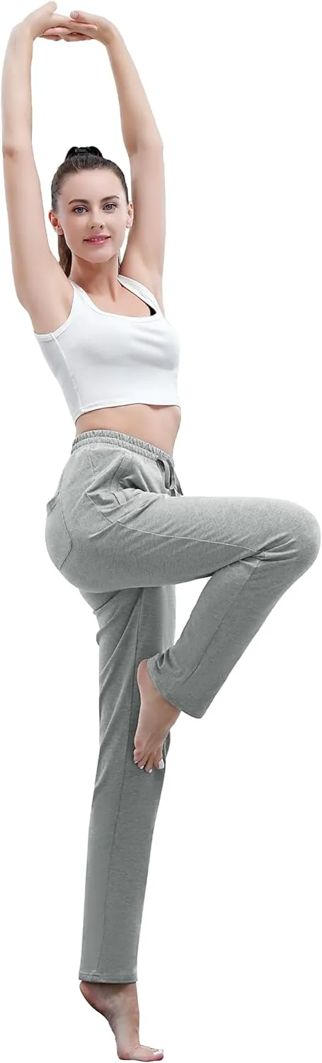 SEVEGO Women's Sweatpants Tall Cotton Yoga Lounge 30"/32"/34"/36" Casual Open Bottom Soft Workout Zipper Pocket Joggers
