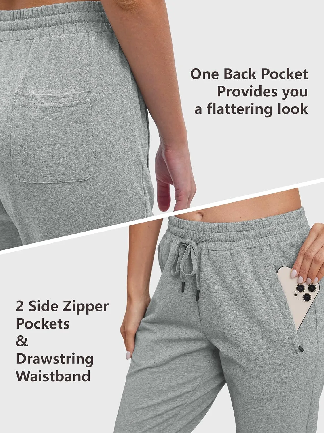 SEVEGO Women's Sweatpants Tall Cotton Yoga Lounge 30"/32"/34"/36" Casual Open Bottom Soft Workout Zipper Pocket Joggers
