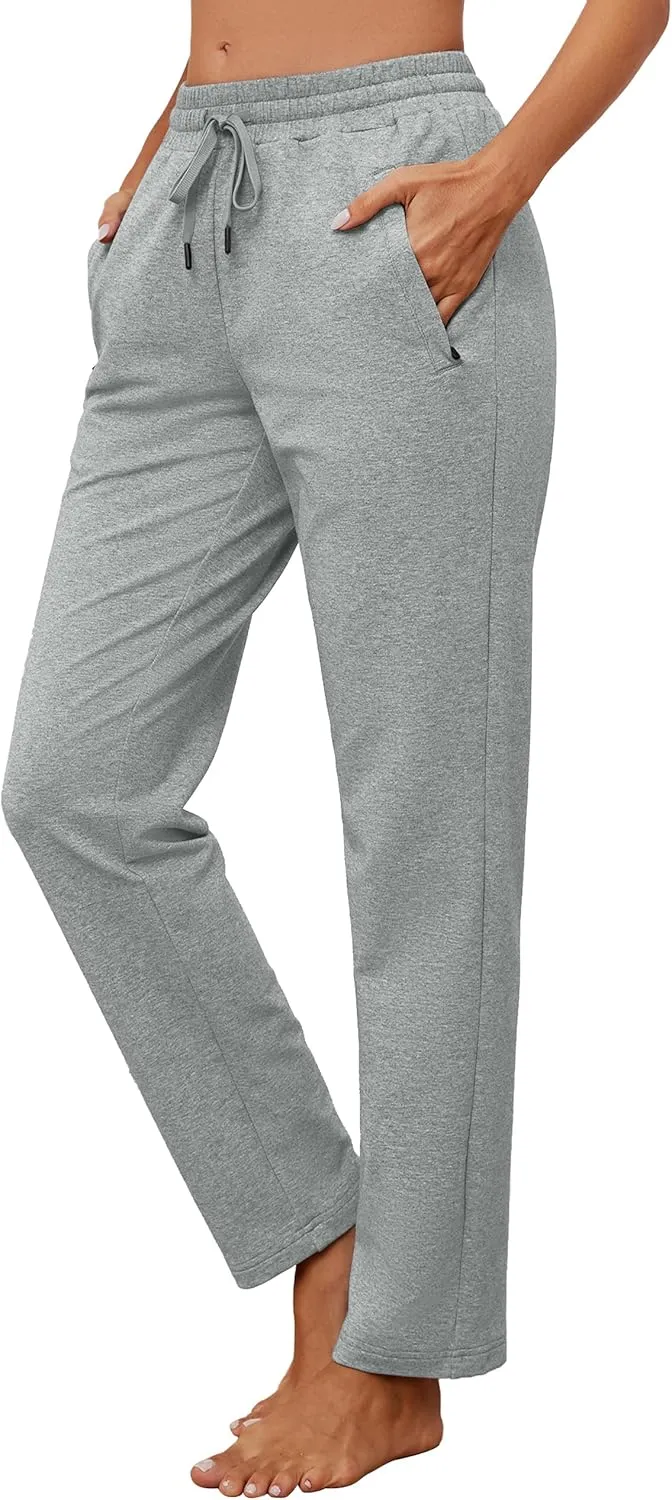 SEVEGO Women's Sweatpants Tall Cotton Yoga Lounge 30"/32"/34"/36" Casual Open Bottom Soft Workout Zipper Pocket Joggers