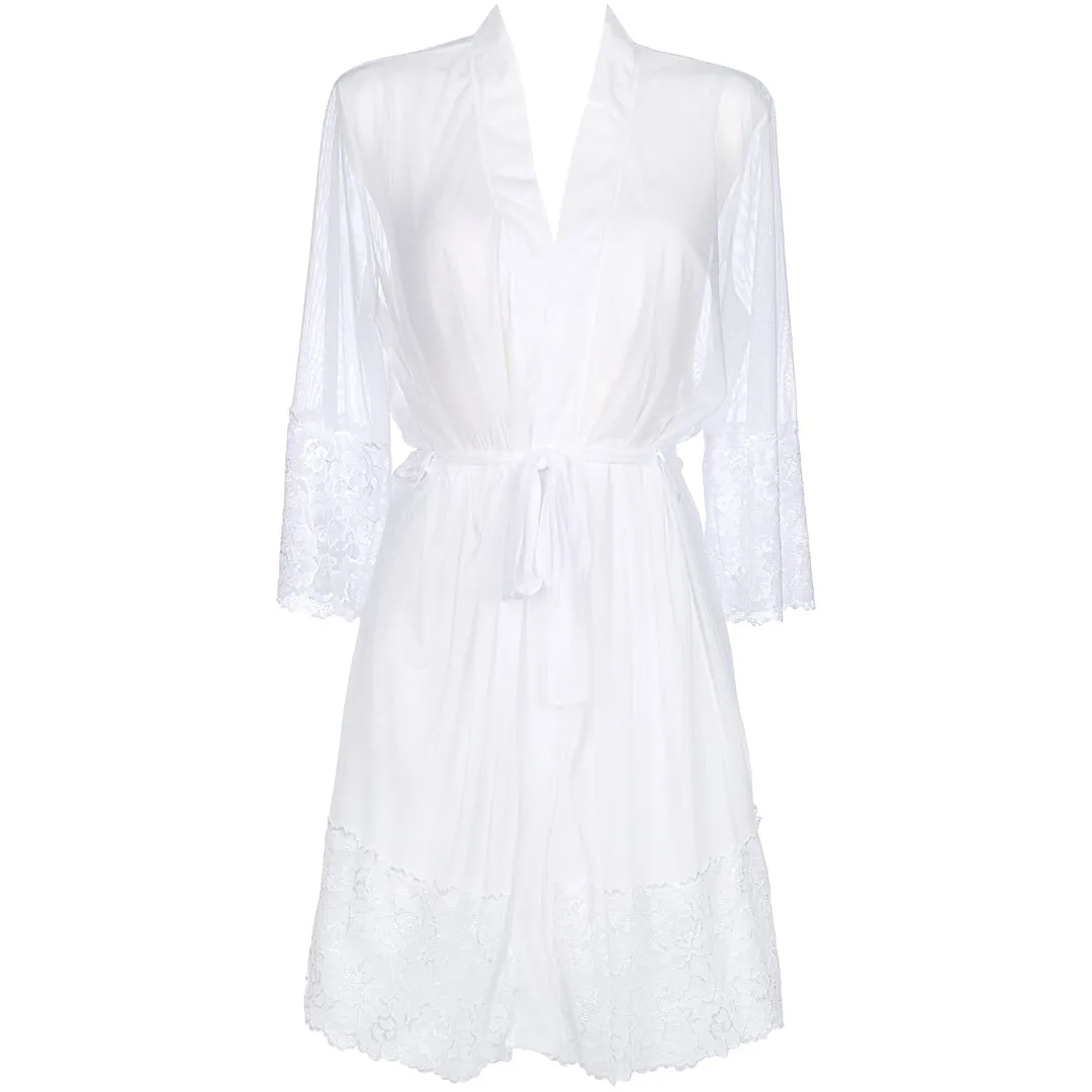 Sexy Sheer Mesh Lace Robe Axami Bridal White