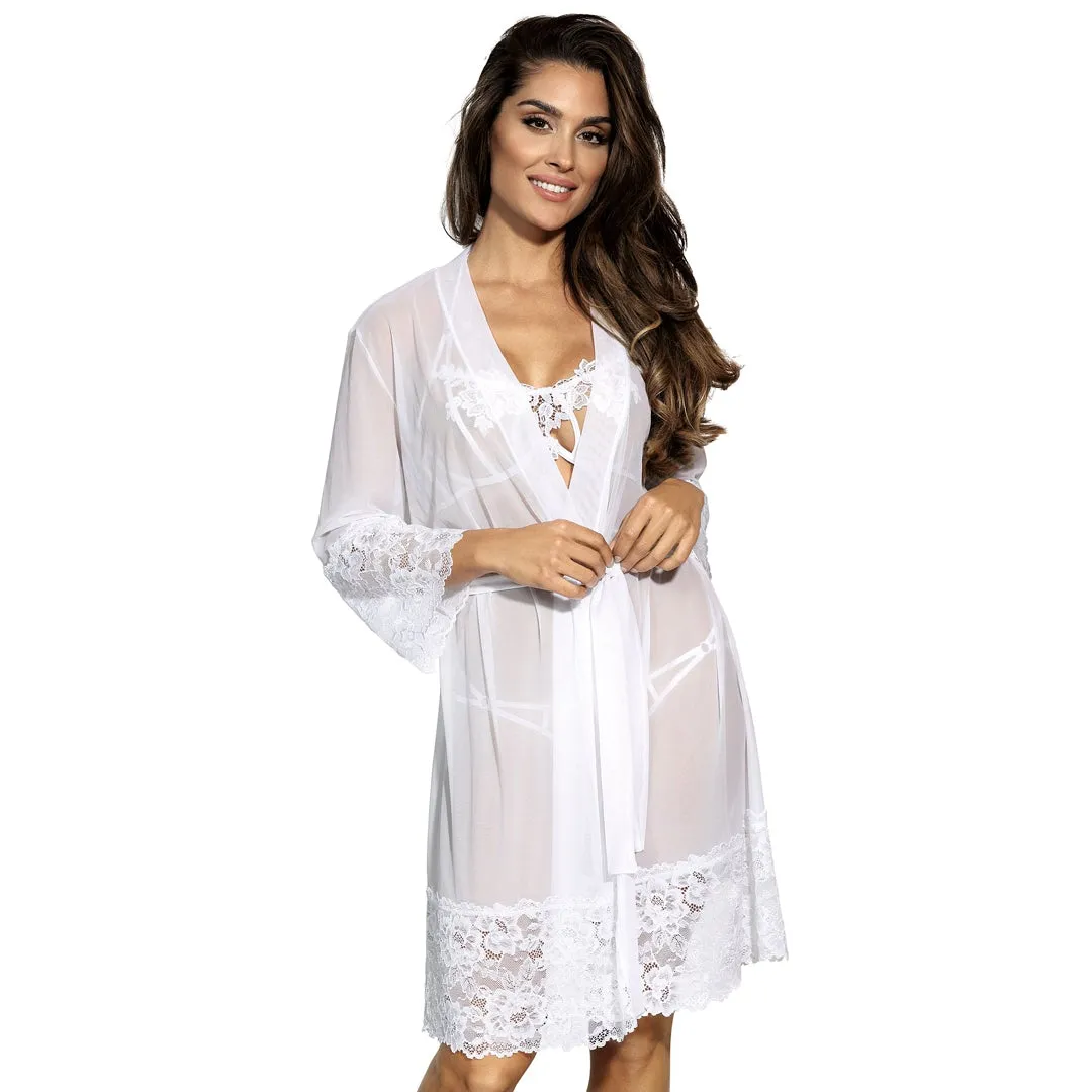 Sexy Sheer Mesh Lace Robe Axami Bridal White