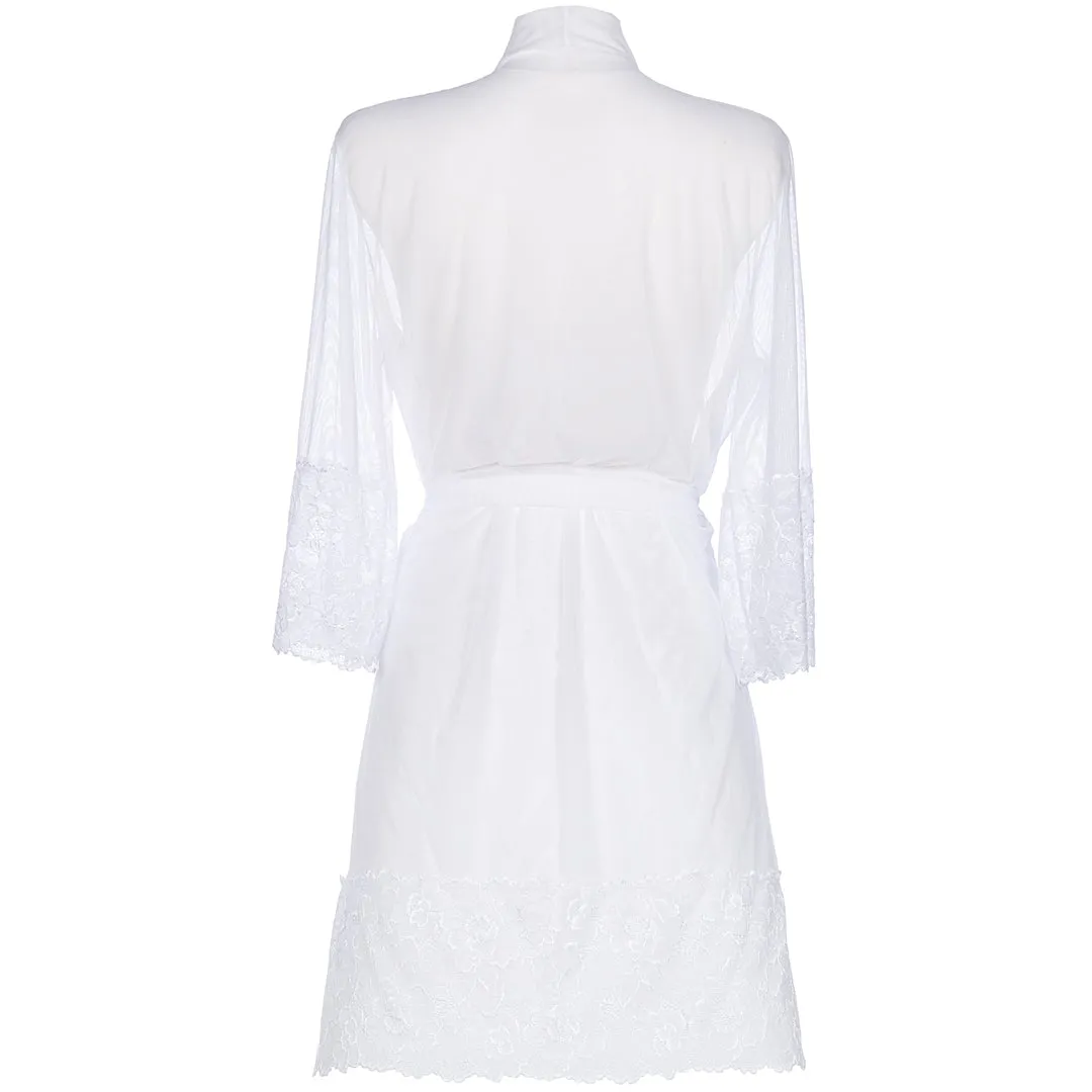 Sexy Sheer Mesh Lace Robe Axami Bridal White