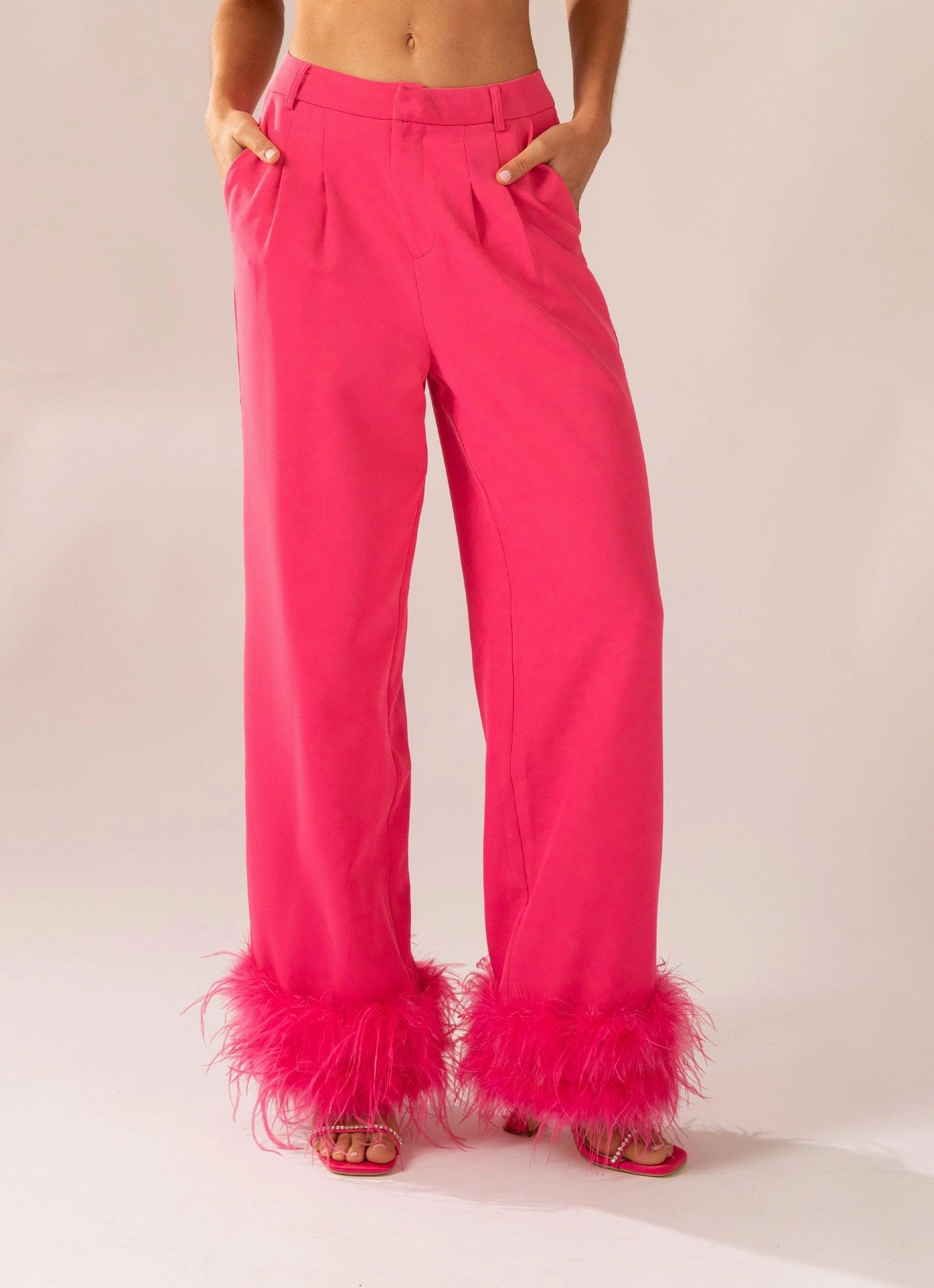 Chilly Weather Comfort Shake It Off Feather Pants - Magenta