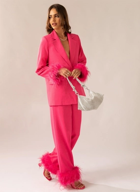 Comfy Shape Breathable Stretch Shake It Off Feather Pants - Magenta