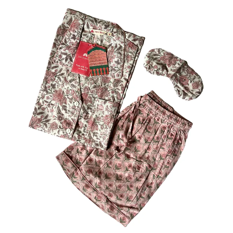 Shanti Block Print PJ Set Short | Pink Jasmine | Limited Edition