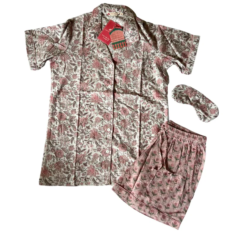 Shanti Block Print PJ Set Short | Pink Jasmine | Limited Edition