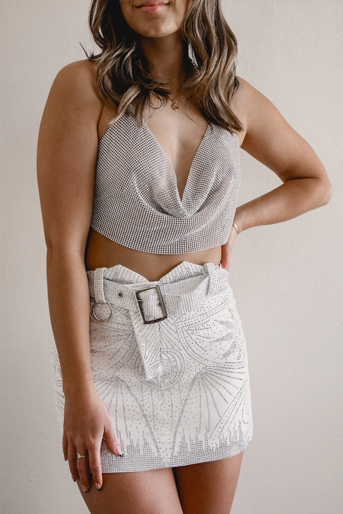 She's All That Rhinestone Skirt - White Ultra Sleek Anti Static Lining light feel
