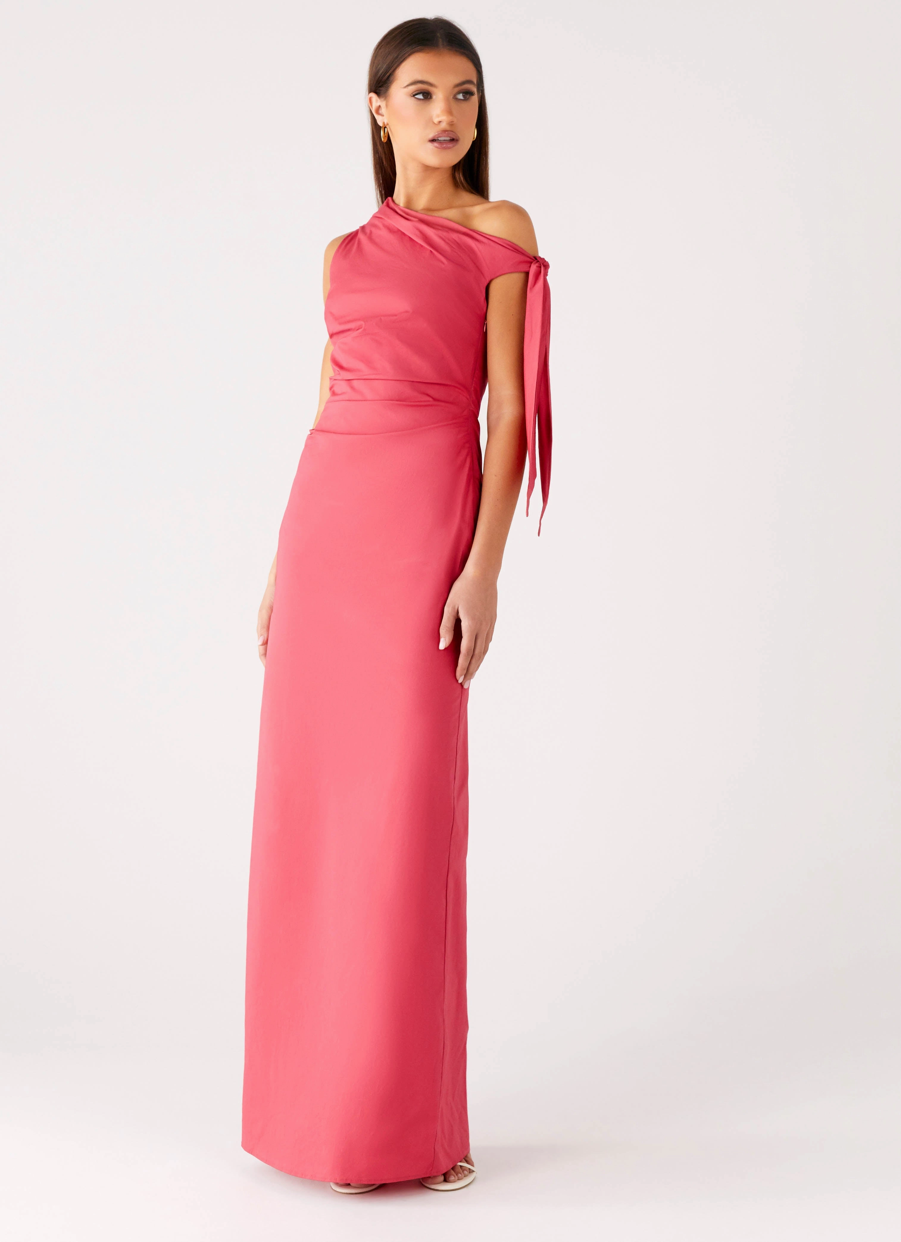 Marella Maxi Dress - Coral Gloss Accent Cinched-Waist