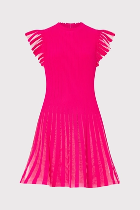 Sheer Flutter Sleeve Knit Mini Dress Boho Tone