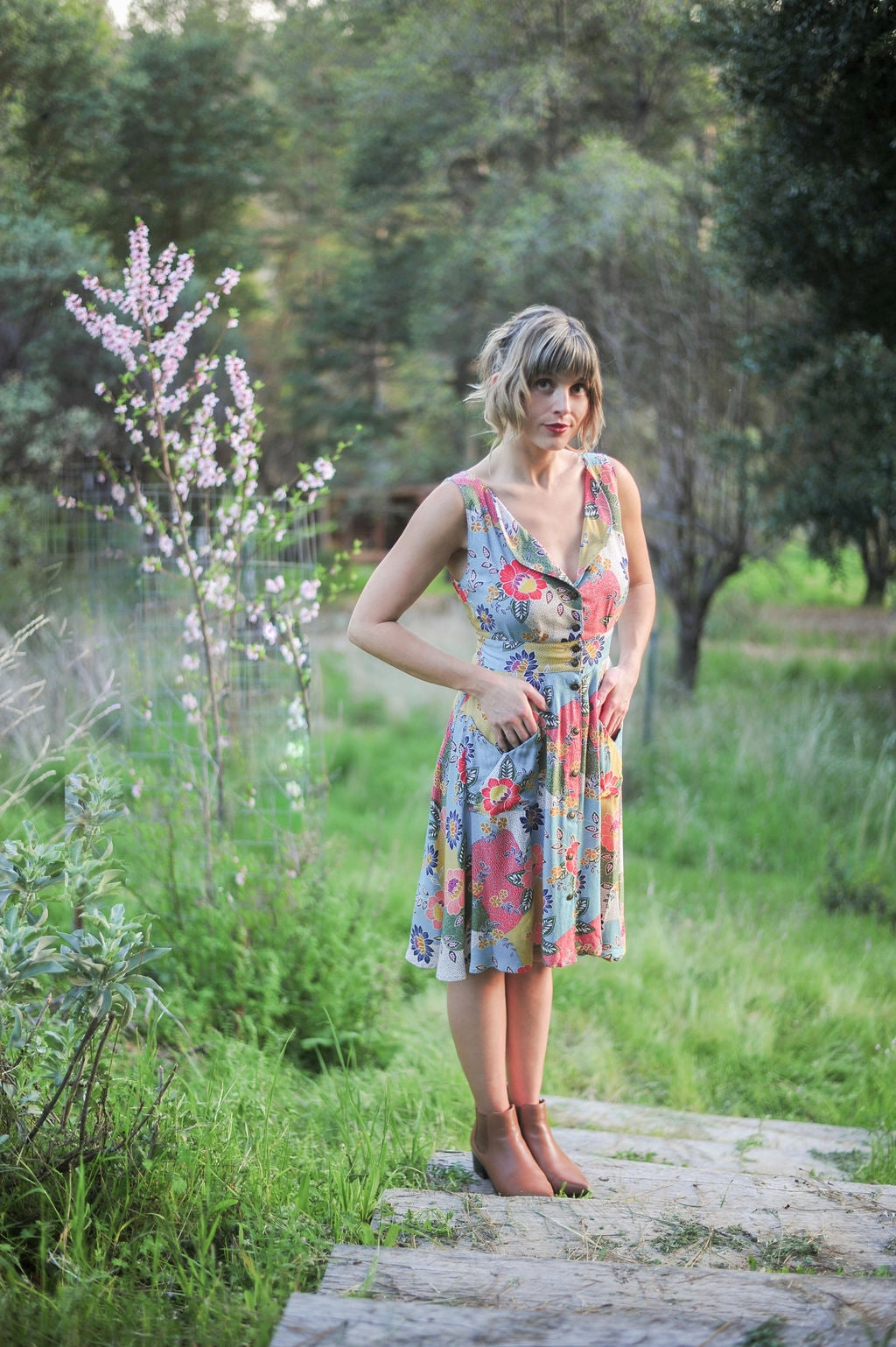 Sheet Dress in Patchwork Party Challis Relaxed Line