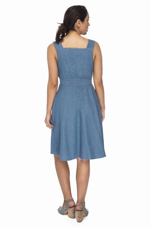 Sheet Dress in Washed Denim Slit-Hem