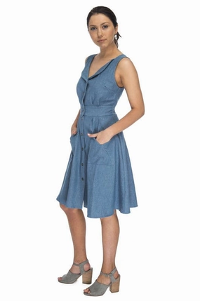 Flower Grace LayeredHemline Sheet Dress in Washed Denim