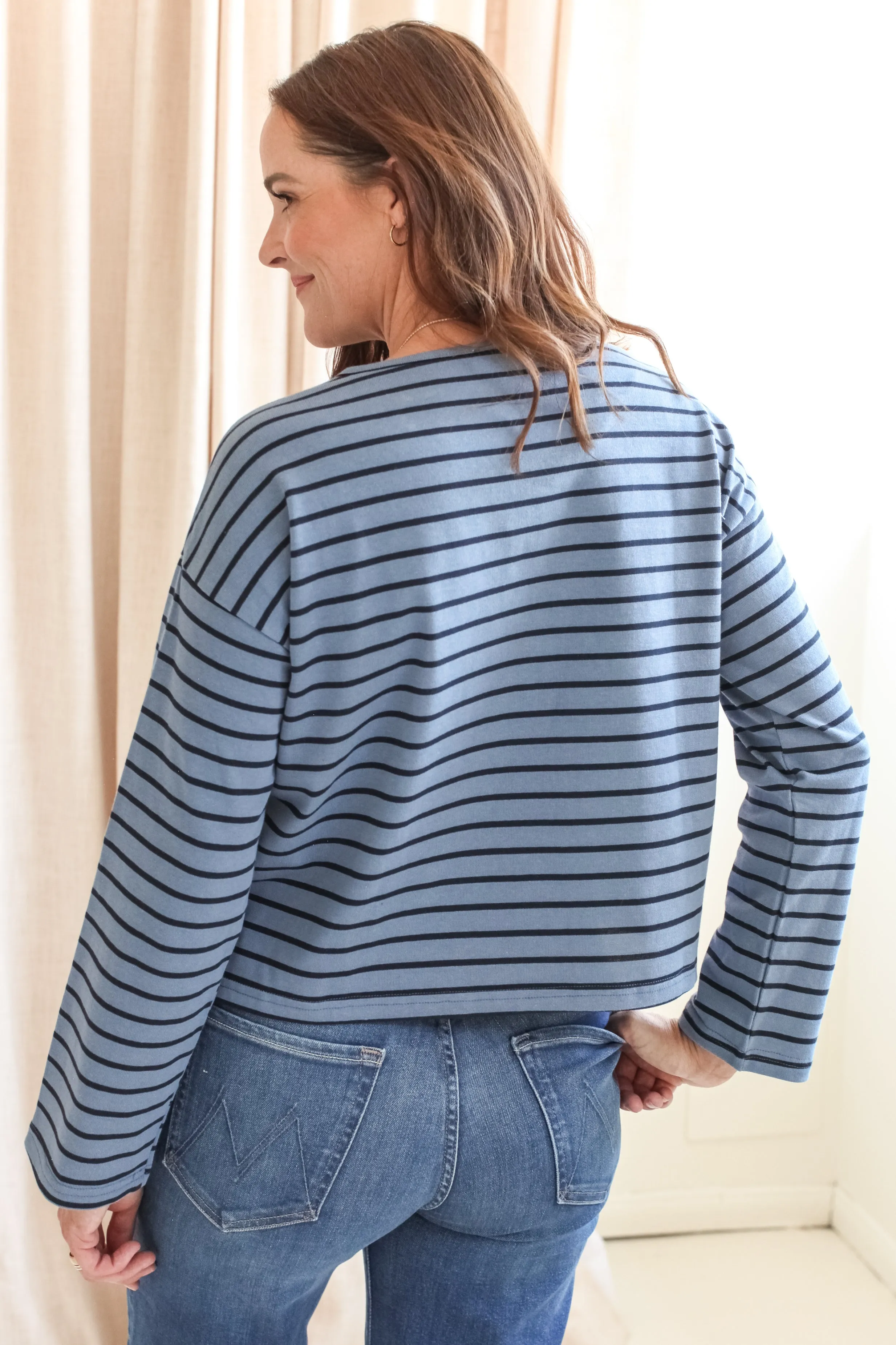 Shelly Stripe Top- Blue CrossBackDesign