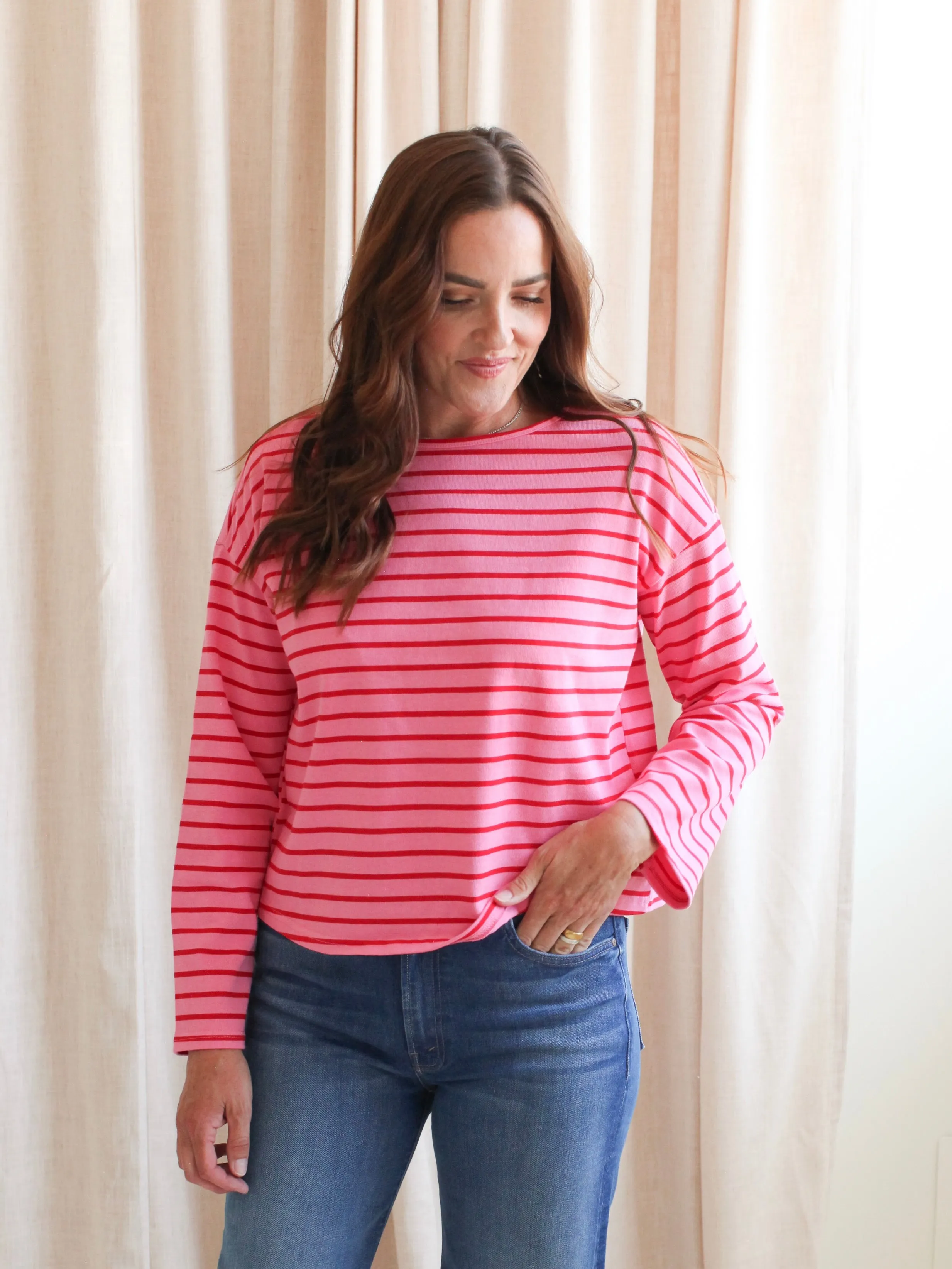 Adaptive Waistband Shelly Stripe Top-Pink