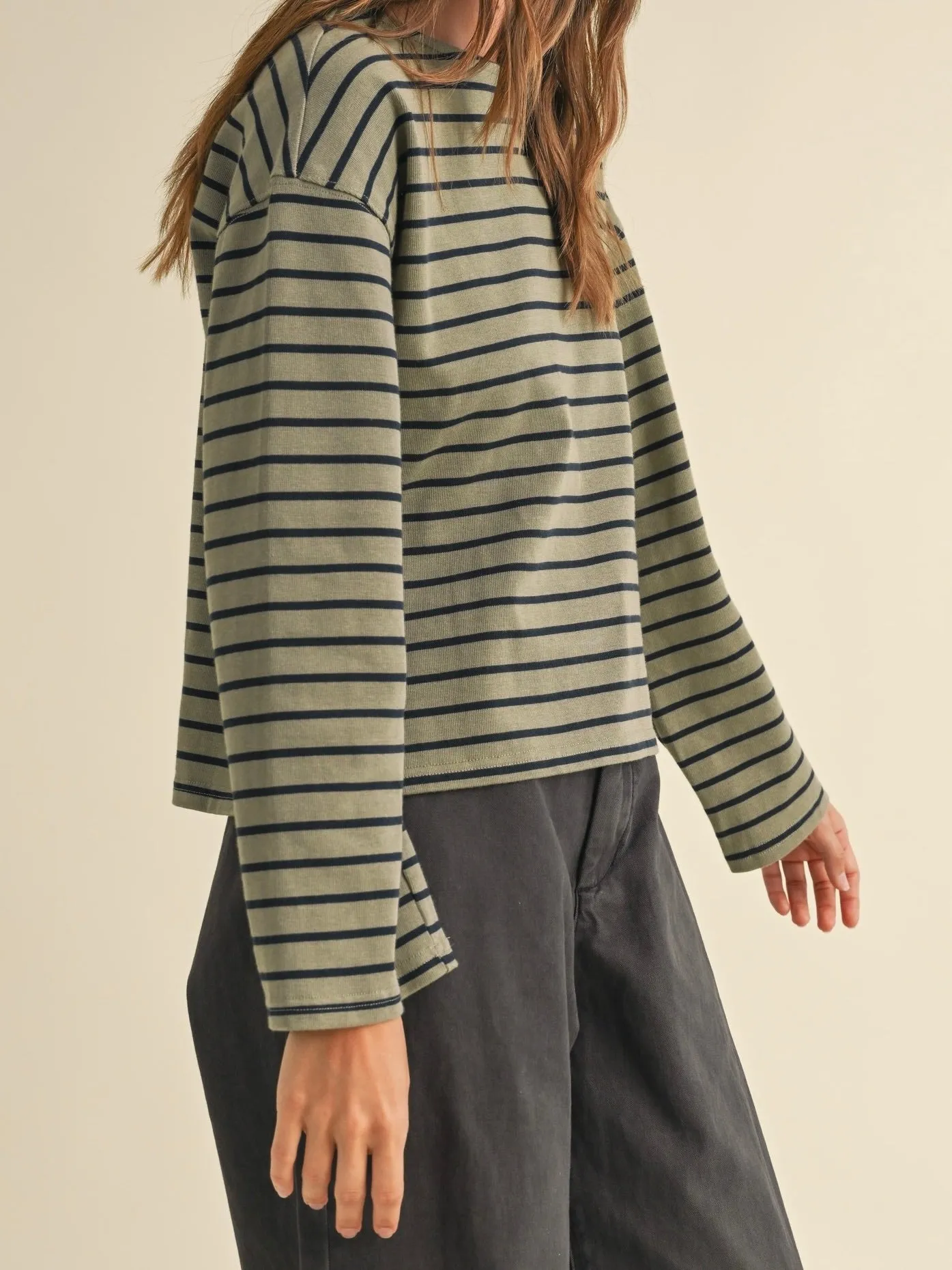 Shelly Striped Top Olive/ Navy AthleticInspired Yarn Dye Stripe