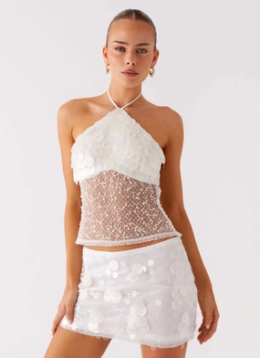 Shelly Halter Top - White Anti Pilling Fabric Resilient Elasticity