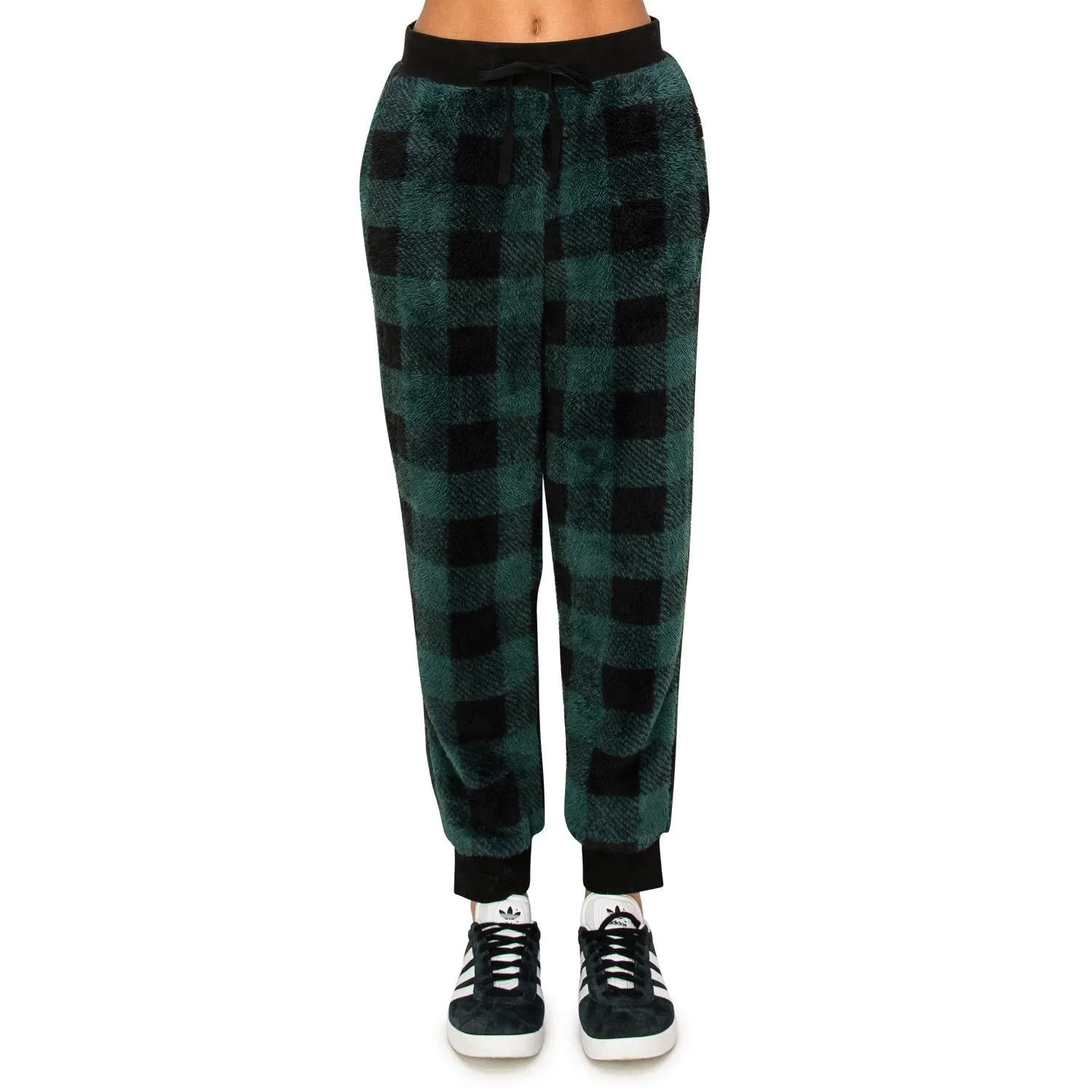 Sherpa Plaid Joggers Sweatpants - Hunter/Black