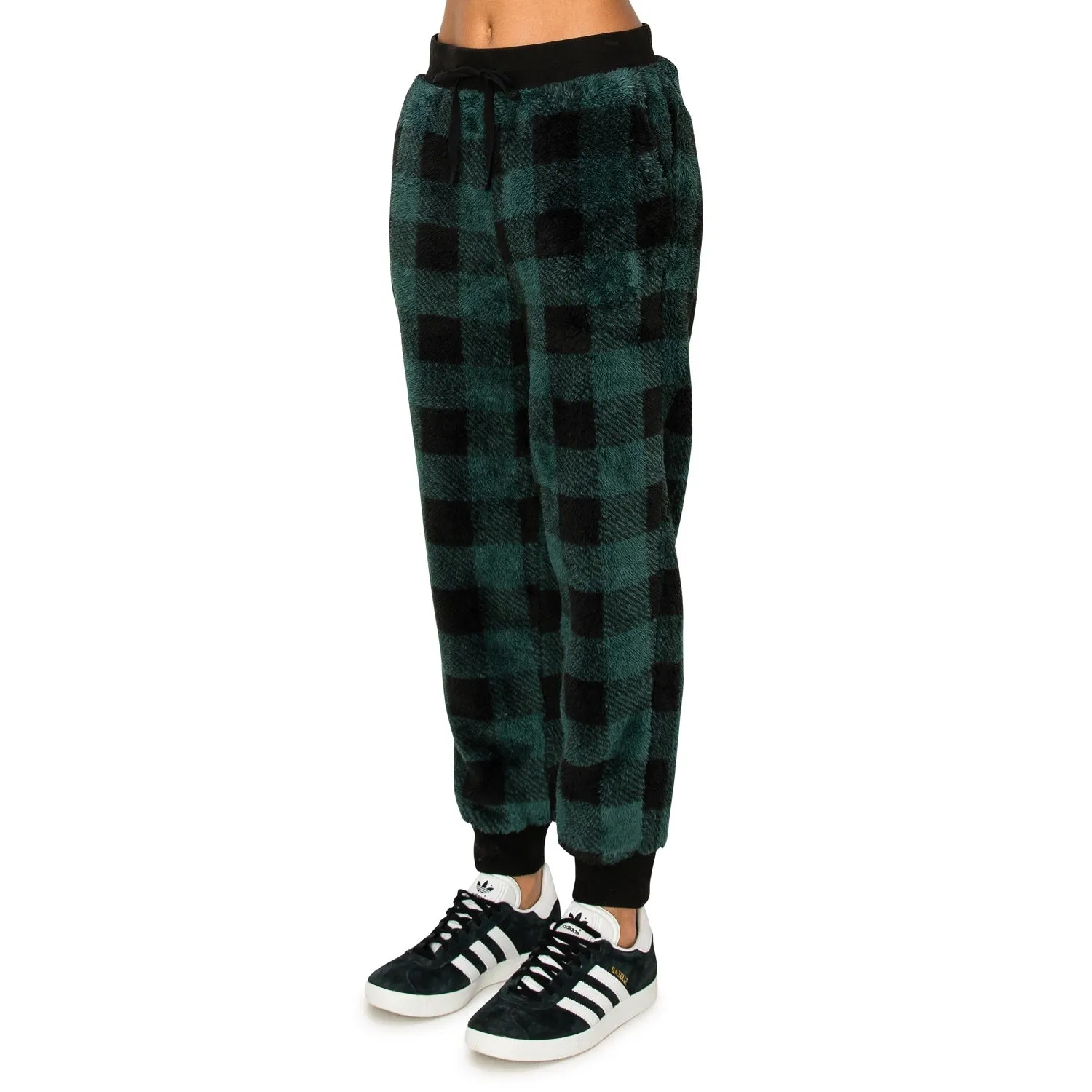 Sherpa Plaid Joggers Sweatpants - Hunter/Black
