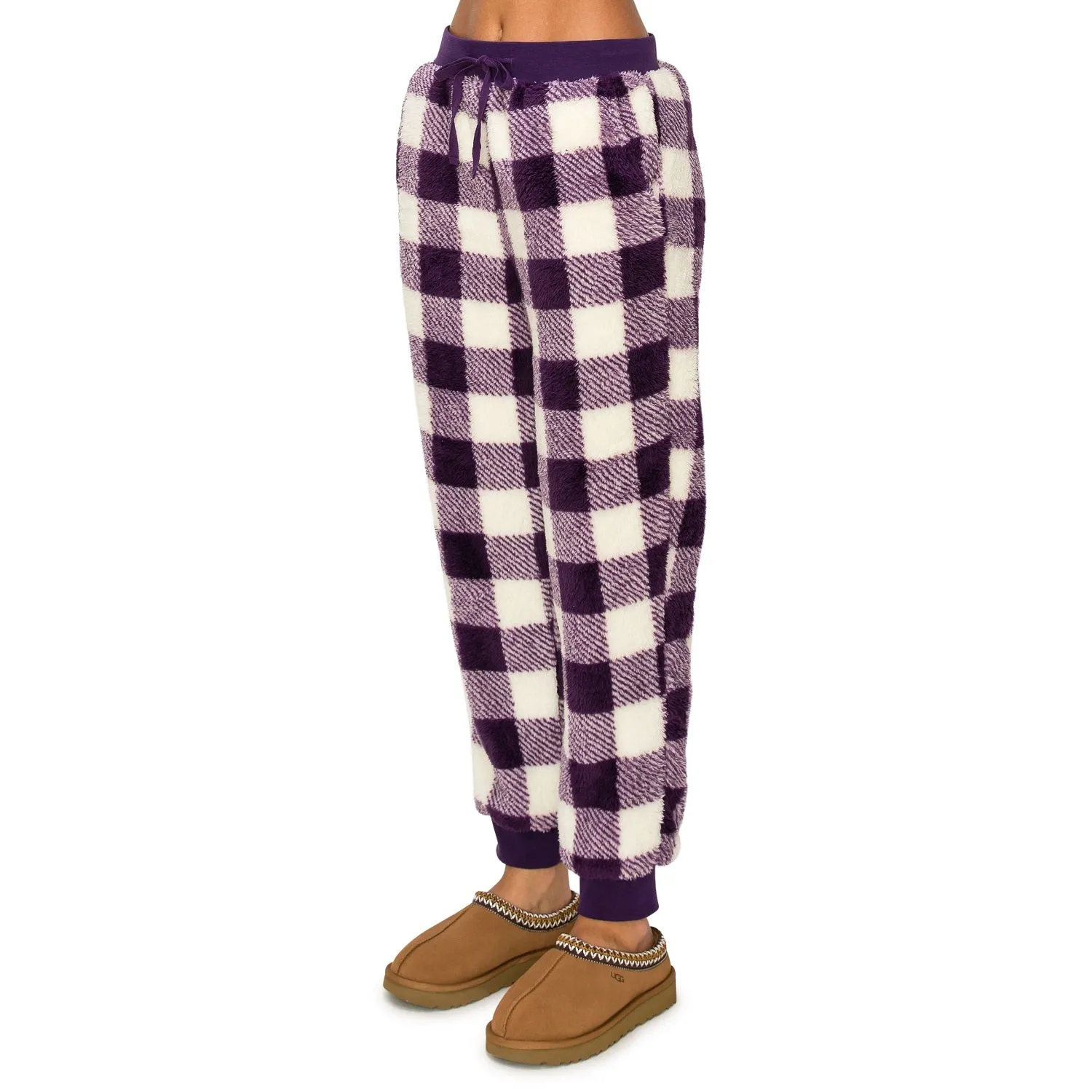 Sherpa Plaid Joggers Sweatpants - Tatoo/White