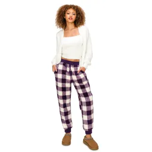 Sherpa Plaid Joggers Sweatpants - Tatoo/White