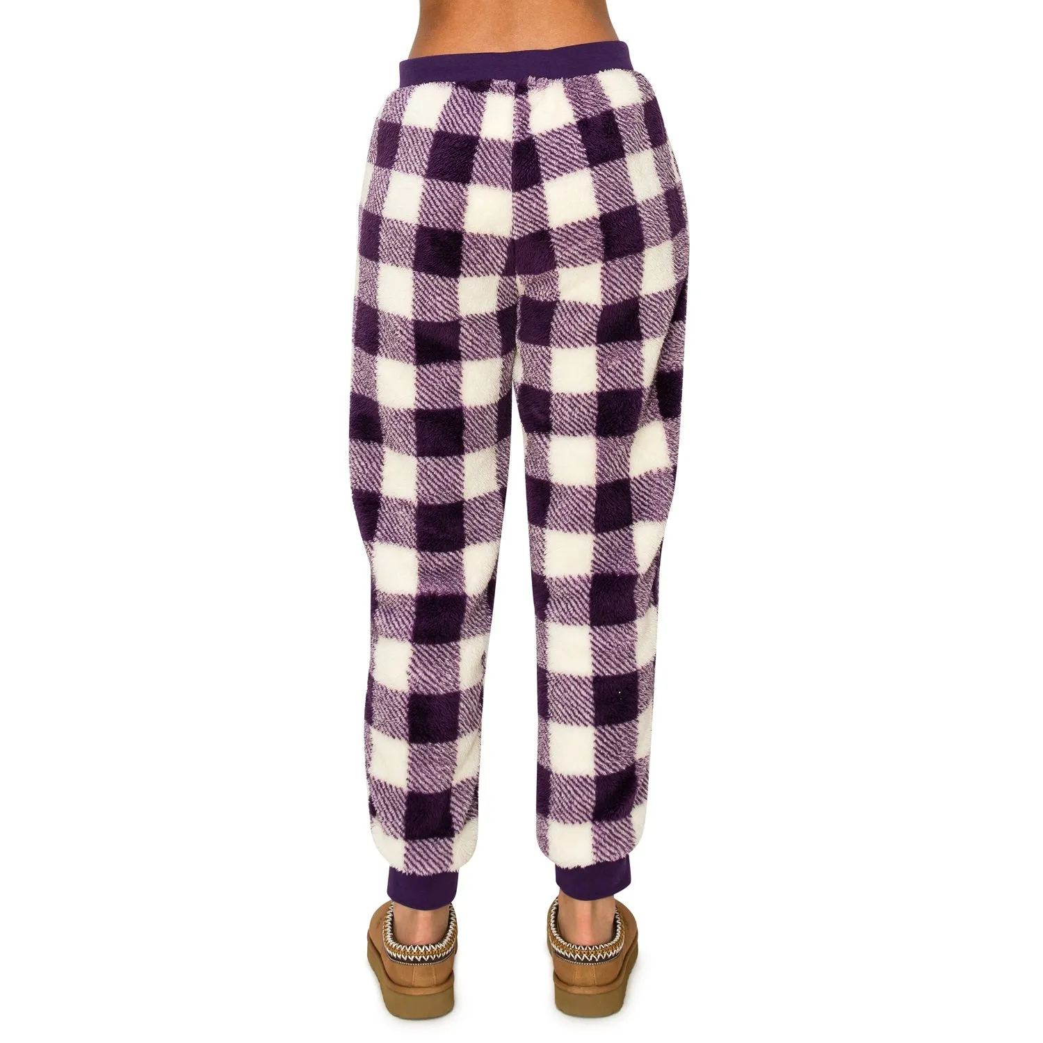 Sherpa Plaid Joggers Sweatpants - Tatoo/White