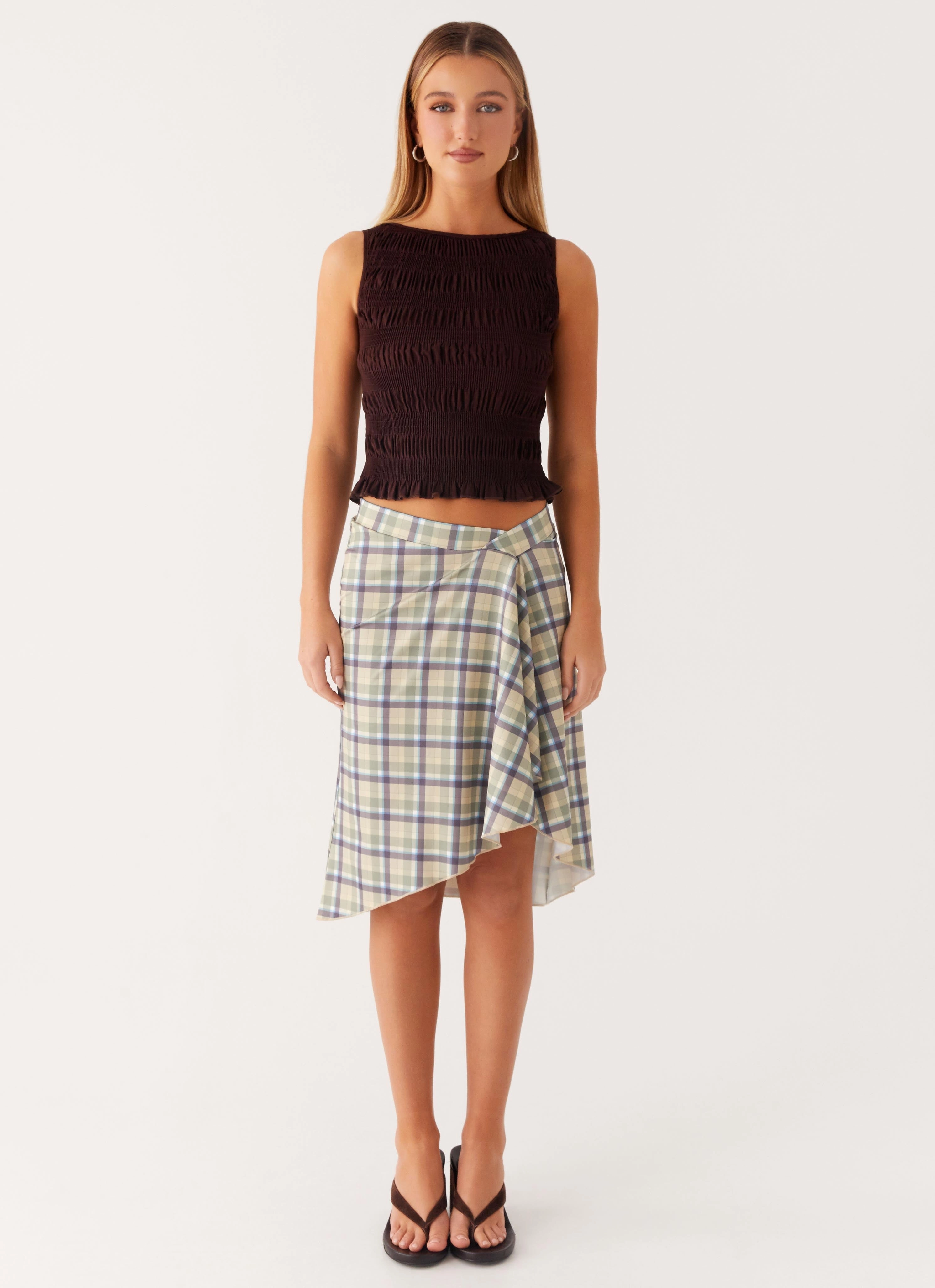 Shes A Lady Midi Skirt - Cedar Check Classic Choice