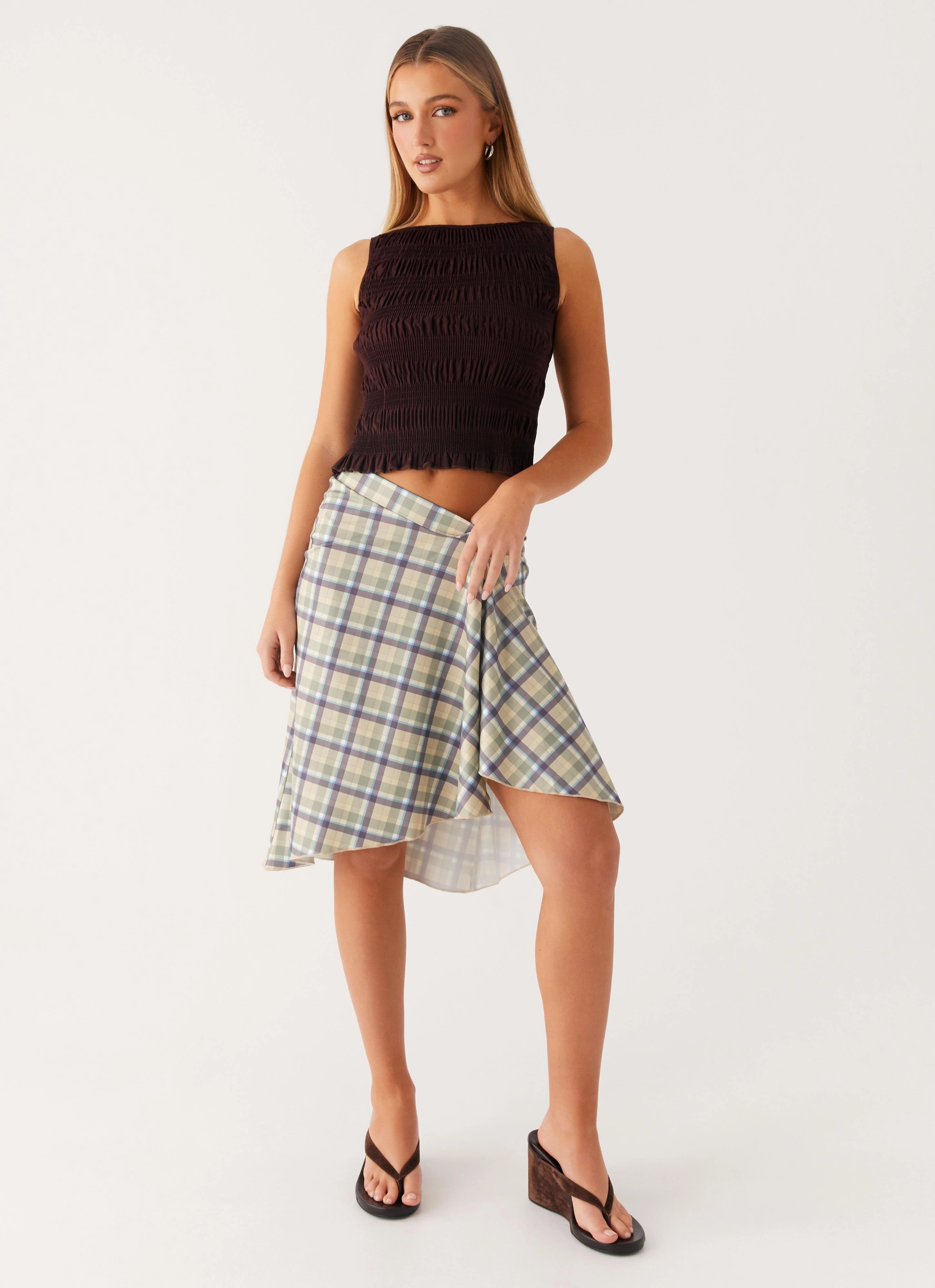 Soft Styling Subtle Mood Shes A Lady Midi Skirt - Cedar Check