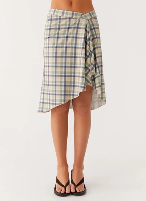 Soft Lines Shes A Lady Midi Skirt - Cedar Check