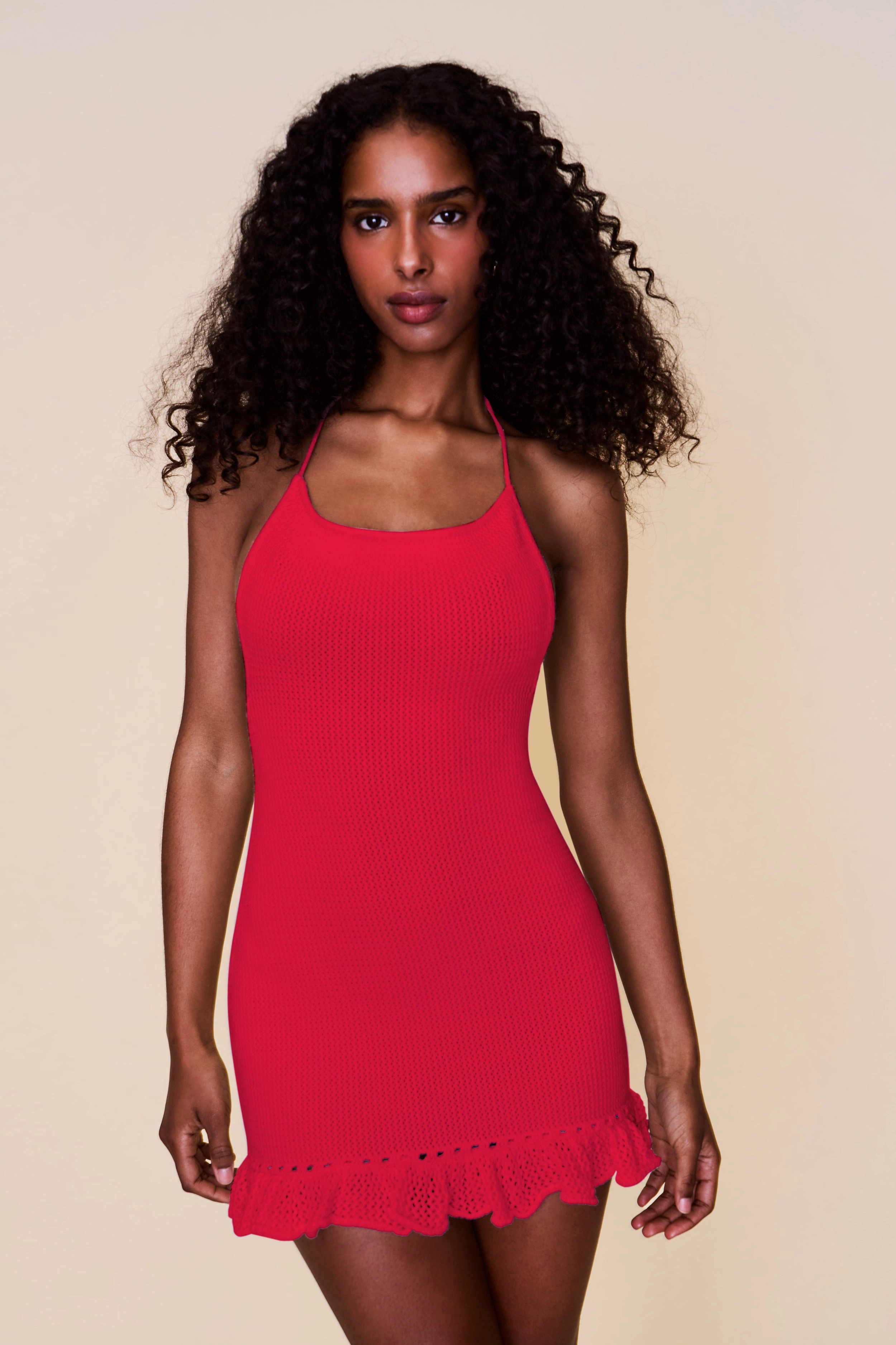 Crochet Halter Mini Dress Comfy and Chic Party Floral