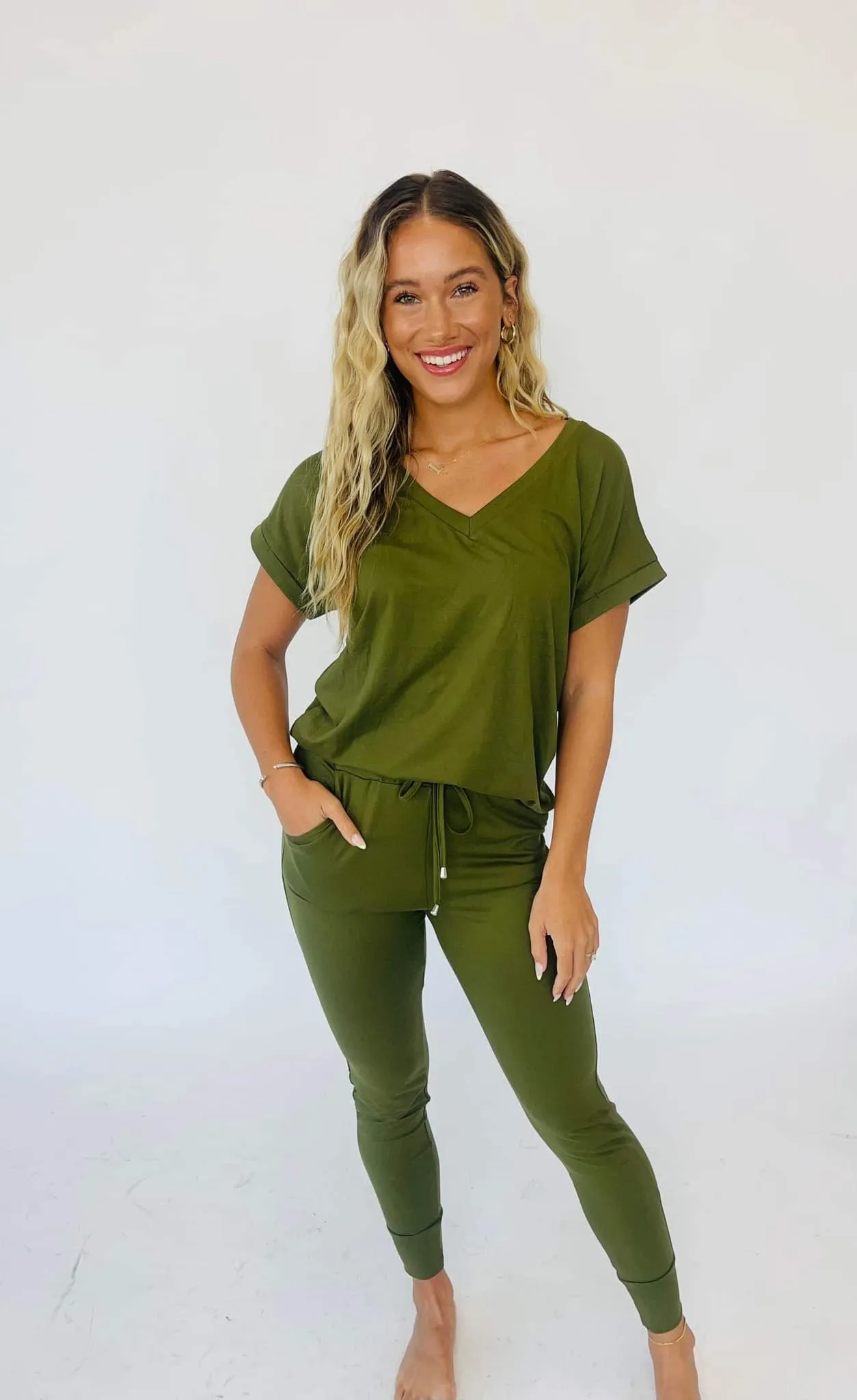 Shirley and Stone "Krisie" Solid V Neck Jogger Set (Multiple Colors)