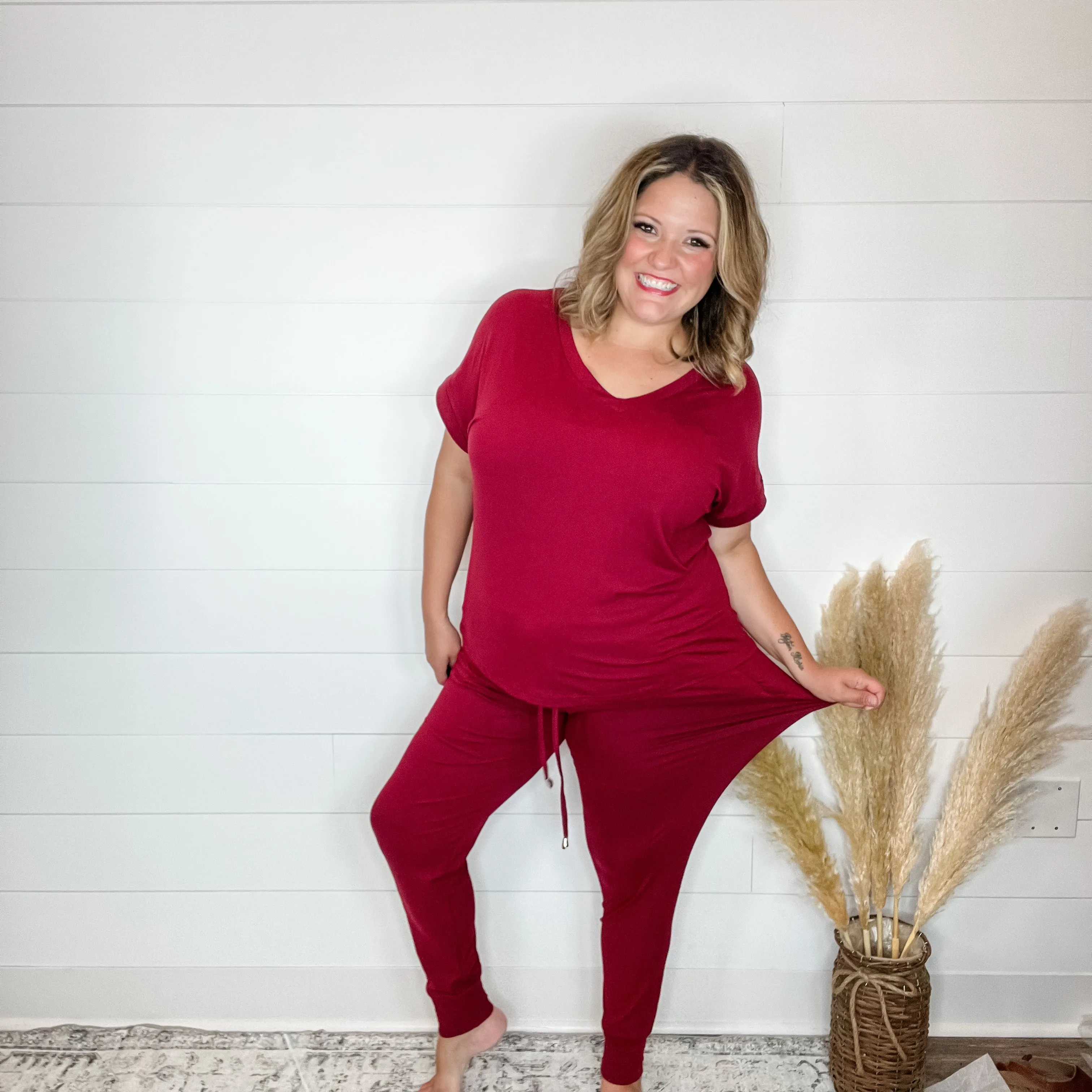 Shirley and Stone "Krisie" Solid V Neck Jogger Set (Multiple Colors)