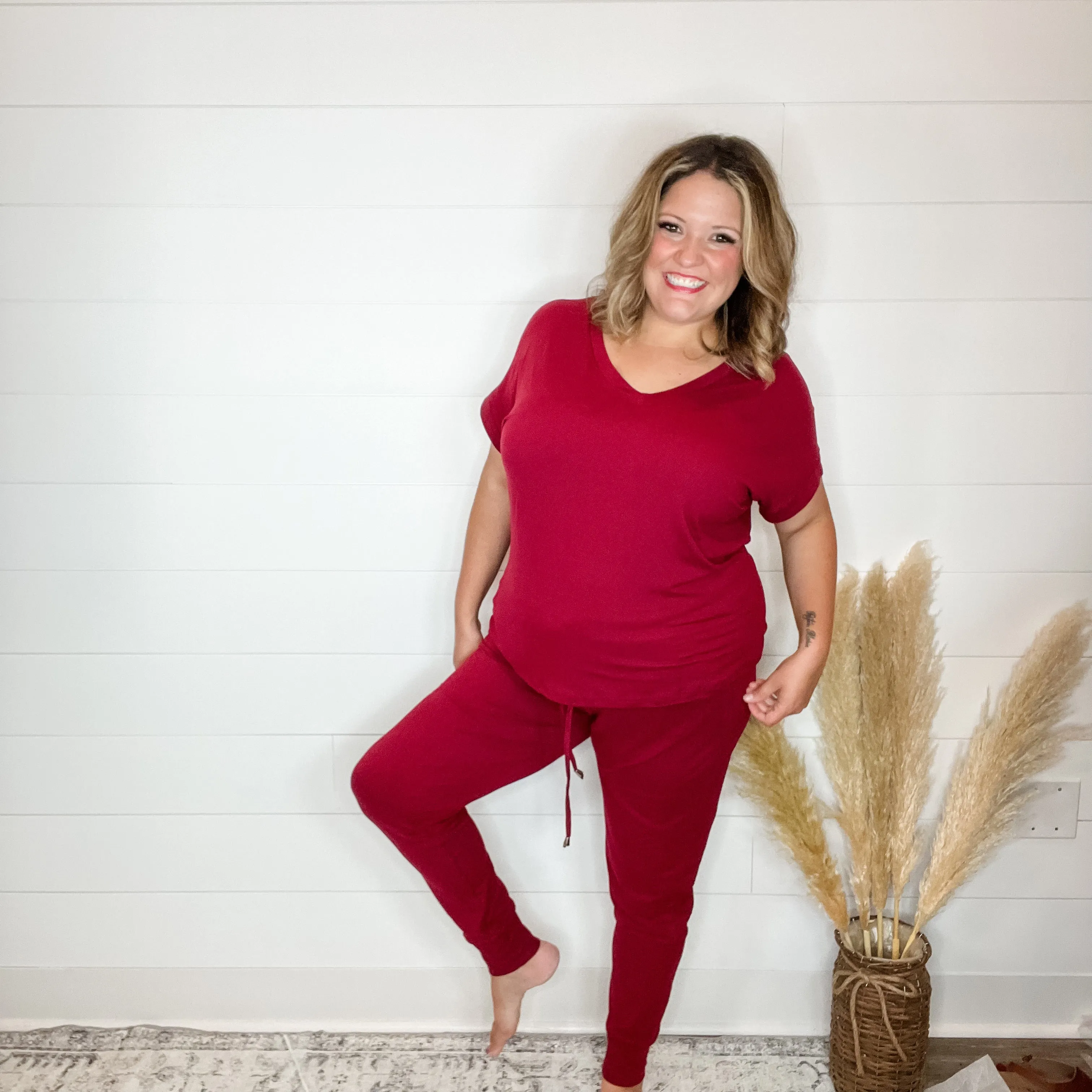 Shirley and Stone "Krisie" Solid V Neck Jogger Set (Multiple Colors)