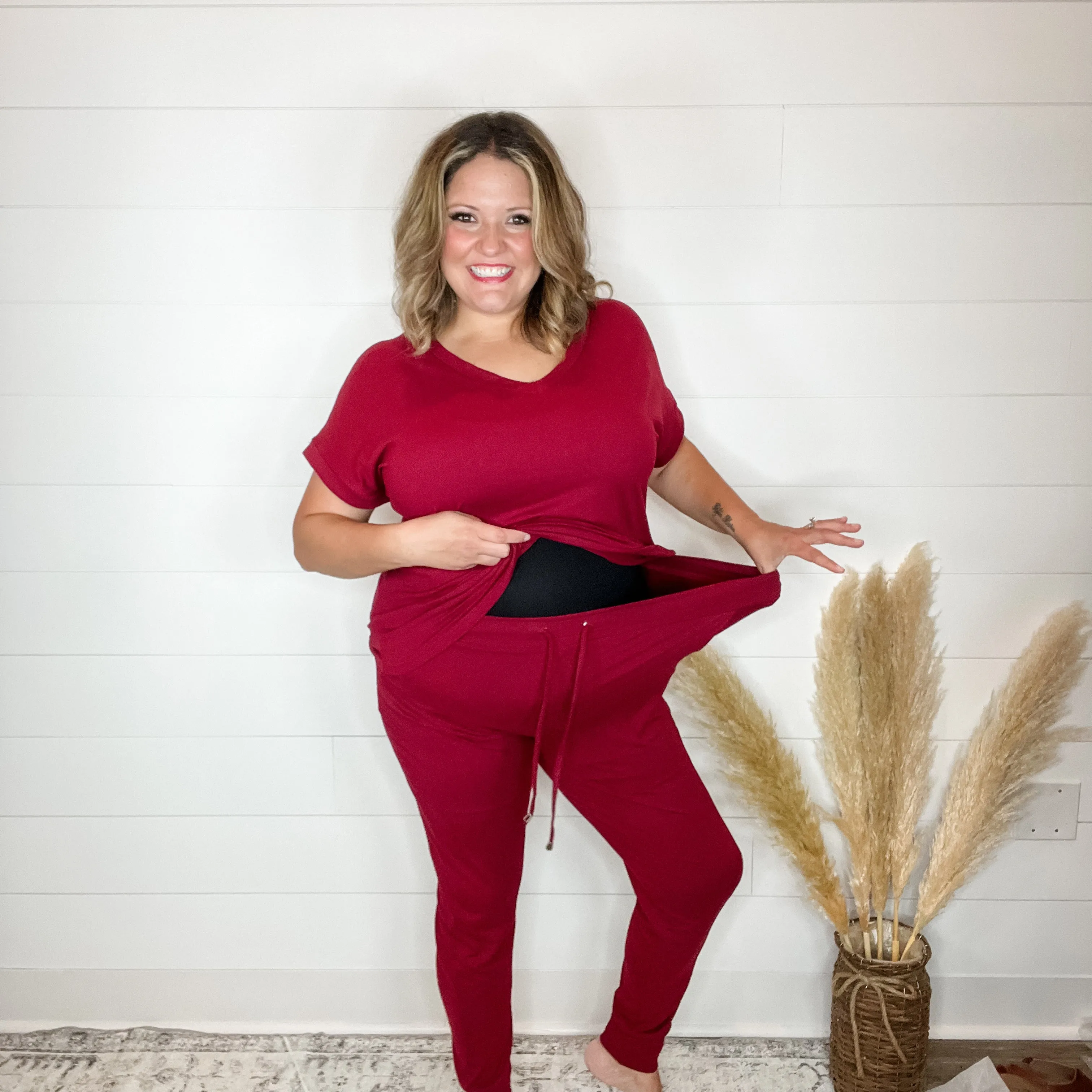 Shirley and Stone "Krisie" Solid V Neck Jogger Set (Multiple Colors)