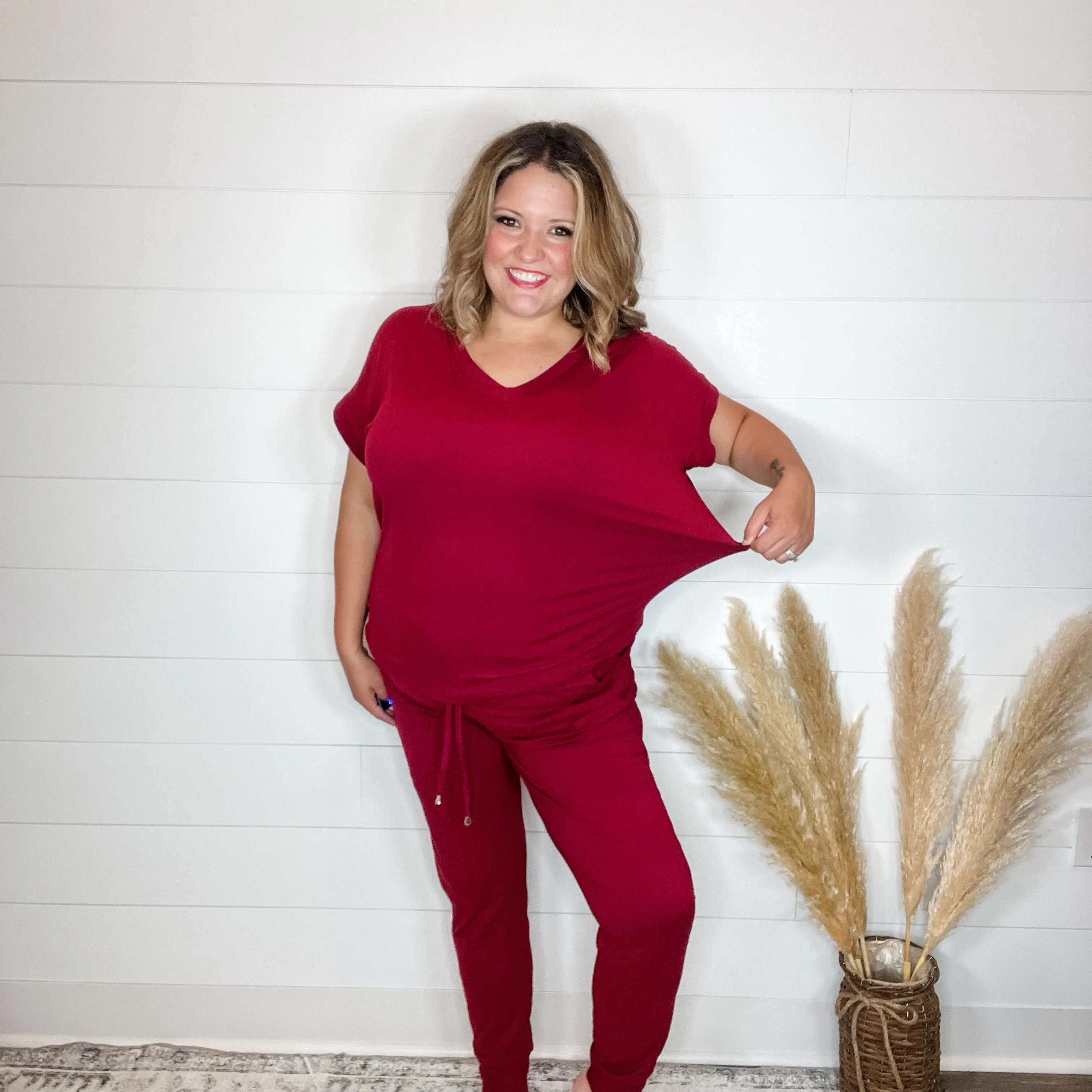 Shirley and Stone "Krisie" Solid V Neck Jogger Set (Multiple Colors)