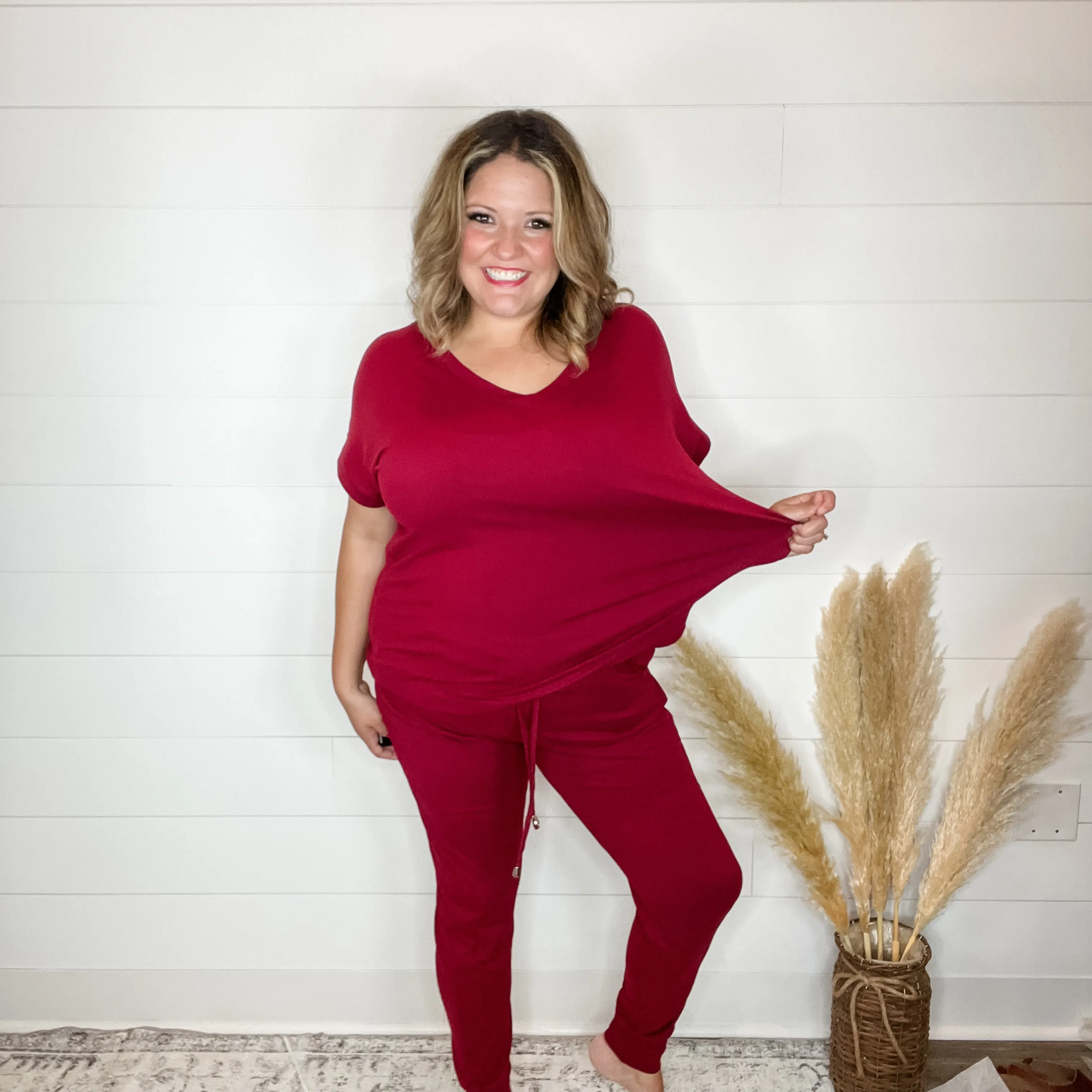 Shirley and Stone "Krisie" Solid V Neck Jogger Set (Multiple Colors)