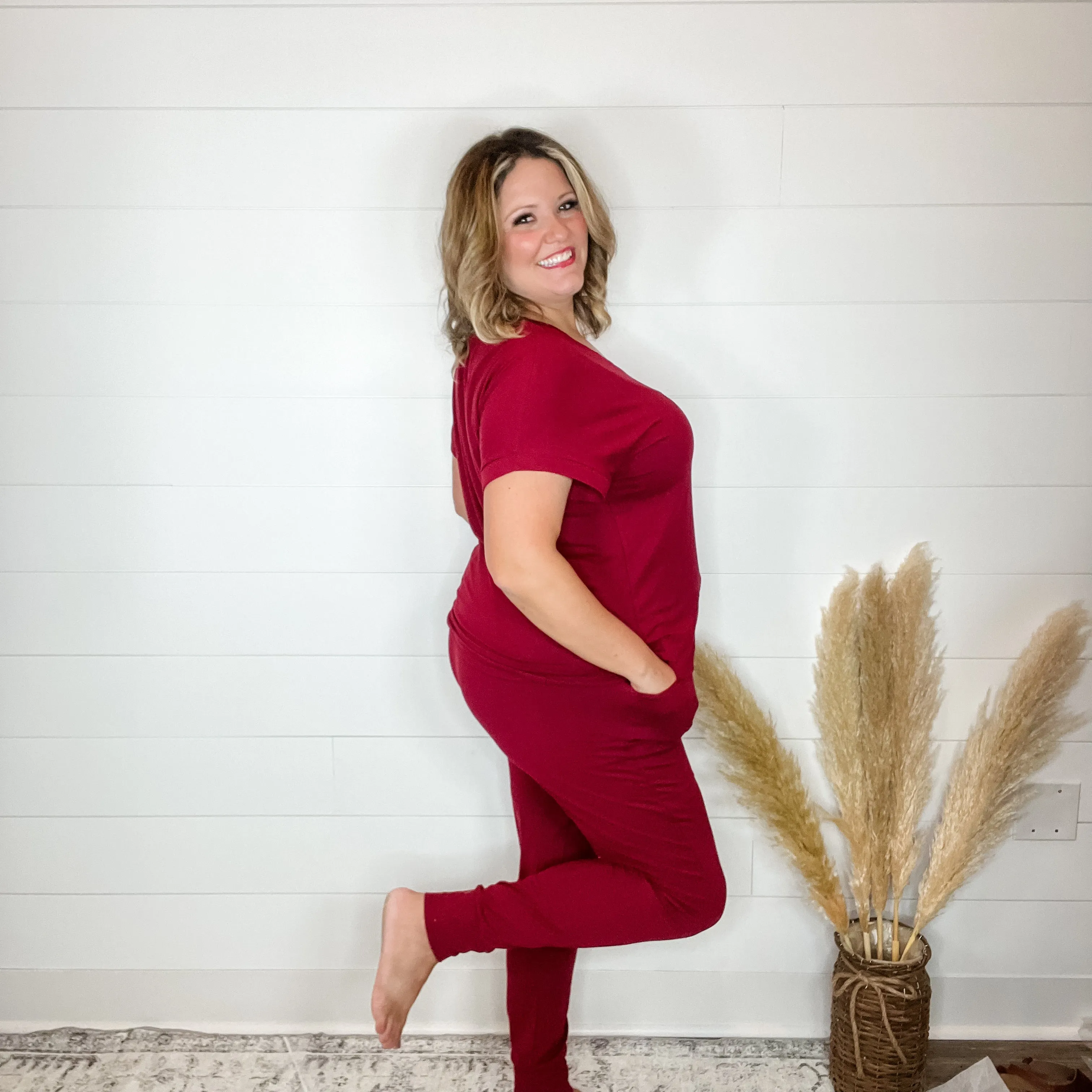 Shirley and Stone "Krisie" Solid V Neck Jogger Set (Multiple Colors)