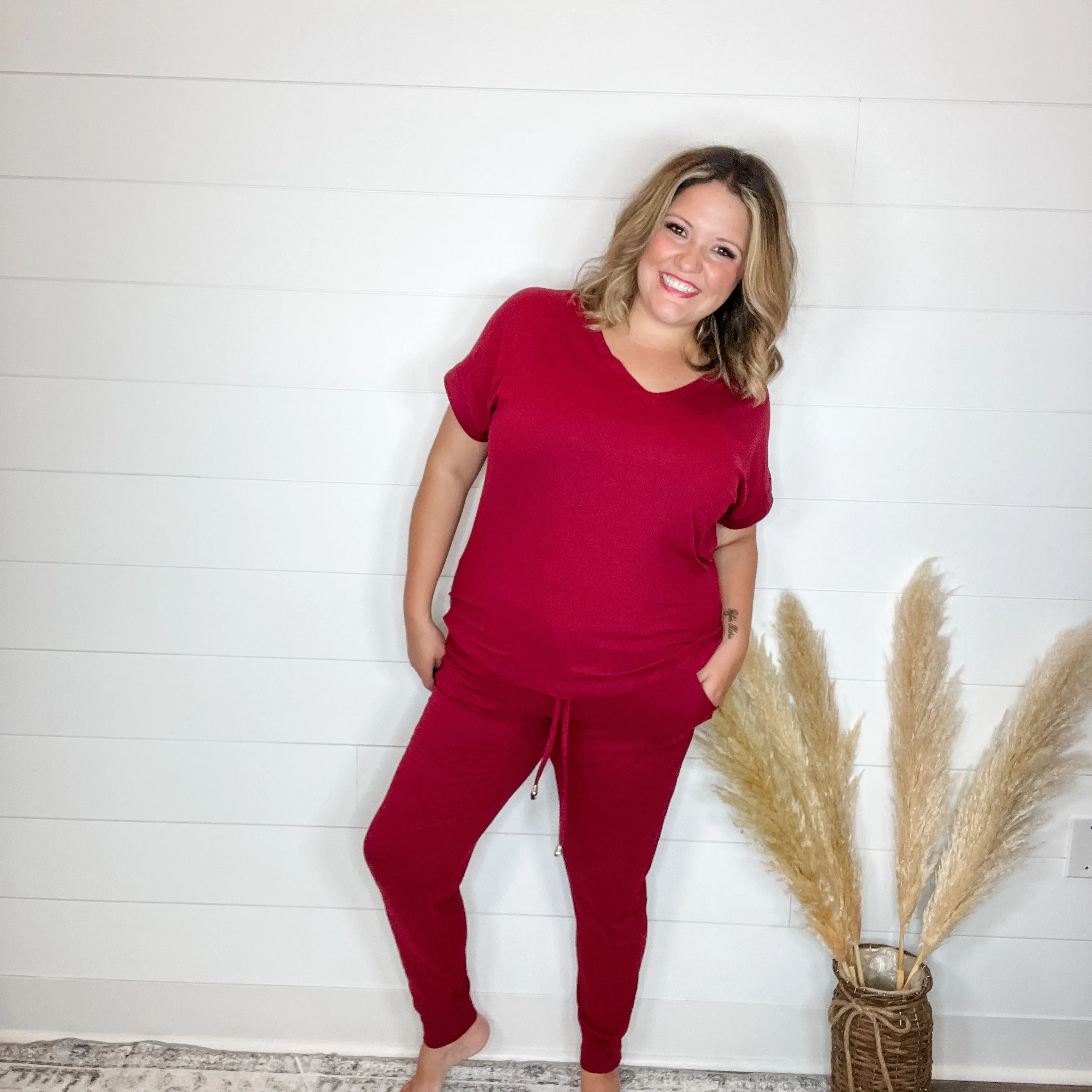 Shirley and Stone "Krisie" Solid V Neck Jogger Set (Multiple Colors)