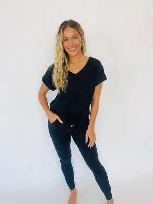 Shirley and Stone "Krisie" Solid V Neck Jogger Set (Multiple Colors)